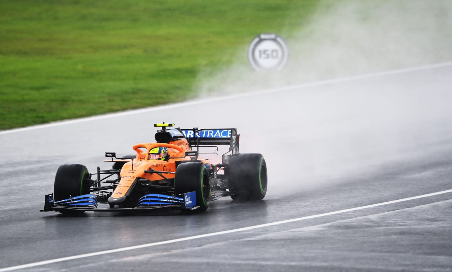 ISTANBUL, TURKEY - NOVEMBER 14: Lando Norris of Great Britain driving the (4) McLaren F1 Team MCL35 Renault on track during qualifyingahead of the F1 Grand Prix of Turkey at Intercity Istanbul Park on November 14, 2020 in Istanbul, Turkey. (Photo by Ozan Kose - Pool/Getty Images)