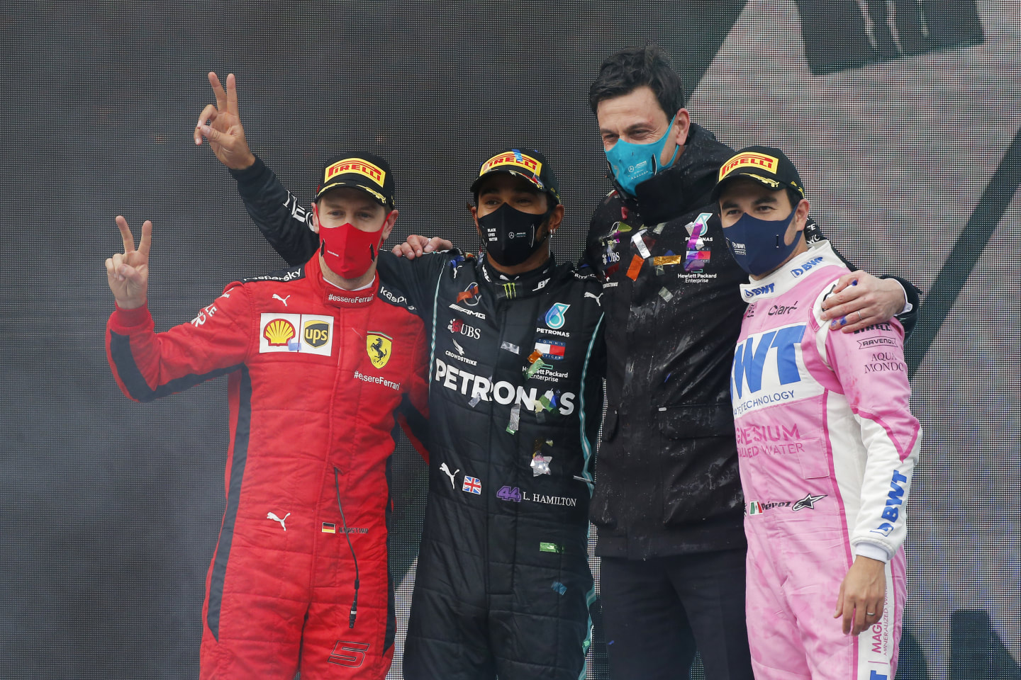 ISTANBUL, TURKEY - NOVEMBER 15: Race winner Lewis Hamilton of Great Britain and Mercedes GP, second