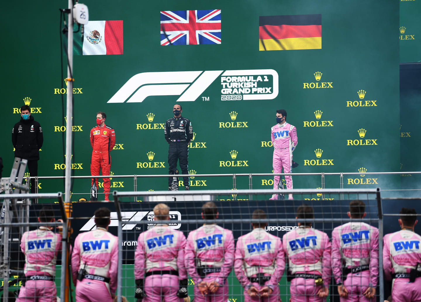 ISTANBUL, TURKEY - NOVEMBER 15: A general view of the podium as race winner Lewis Hamilton of Great