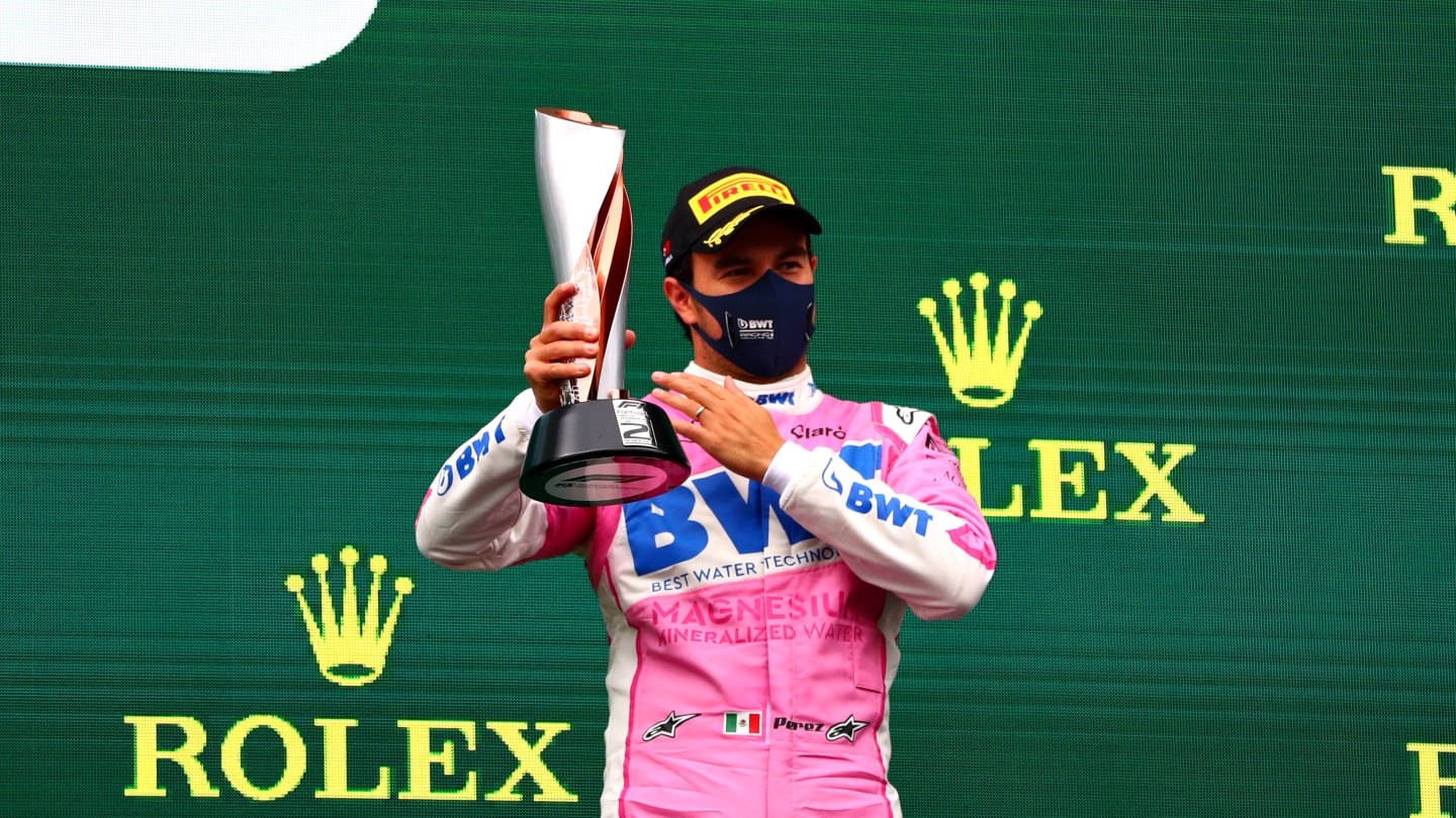 ISTANBUL, TURKEY - NOVEMBER 15: Second placed Sergio Perez of Mexico and Racing Point celebrates on