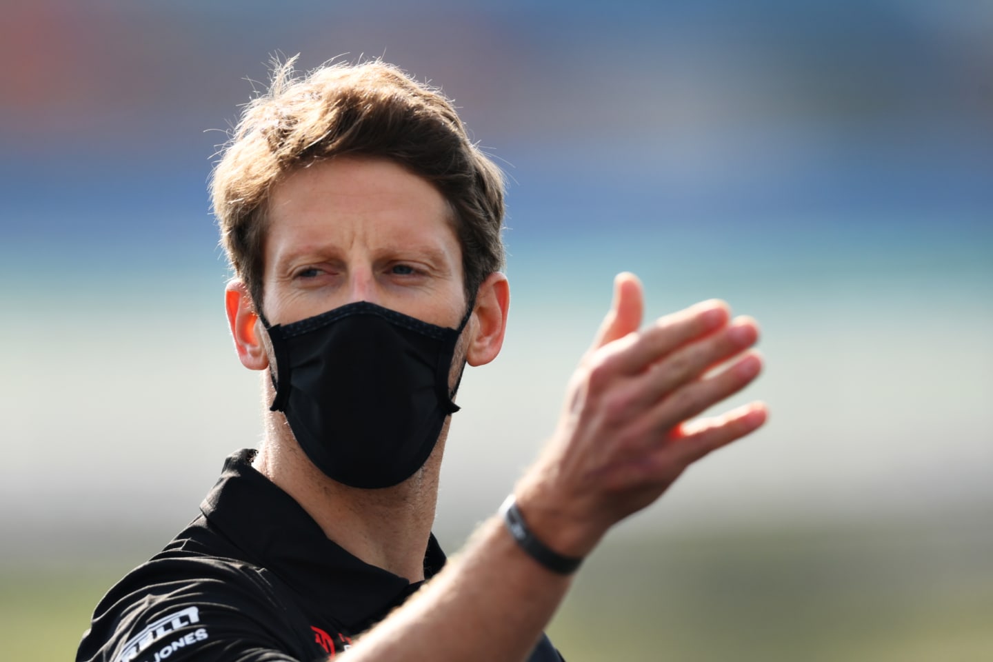 ISTANBUL, TURKEY - NOVEMBER 12: Romain Grosjean of France and Haas F1 points on his trackwalk