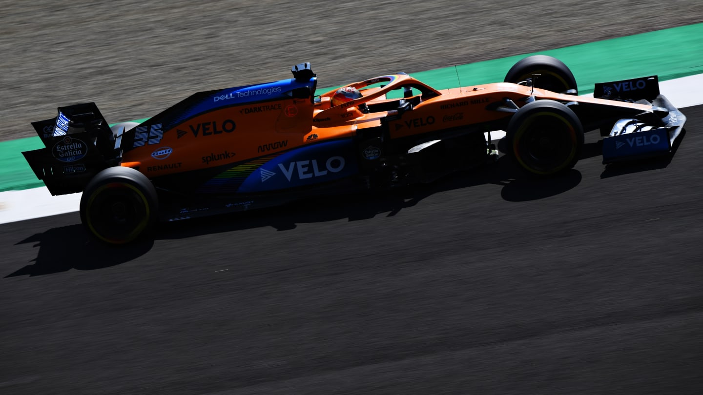 SCARPERIA, ITALY - SEPTEMBER 11: Carlos Sainz of Spain driving the (55) McLaren F1 Team MCL35 Renault during practice ahead of the F1 Grand Prix of Tuscany at Mugello Circuit on September 11, 2020 in Scarperia, Italy. (Photo by Clive Mason - Formula 1/Formula 1 via Getty Images)