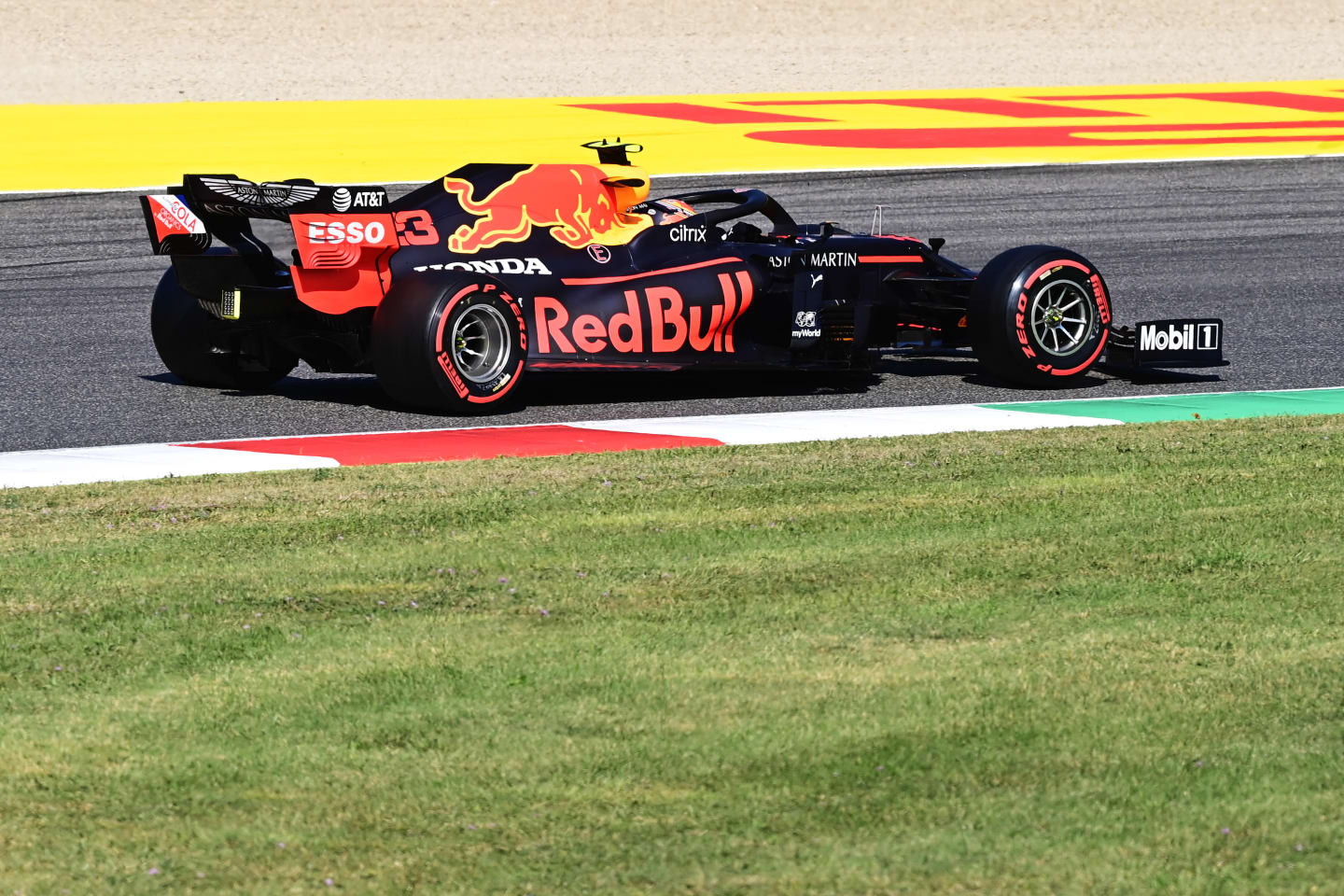 SCARPERIA, ITALY - SEPTEMBER 12: Alexander Albon of Thailand driving the (23) Aston Martin Red Bull Racing RB16 on track during qualifying for the F1 Grand Prix of Tuscany at Mugello Circuit on September 12, 2020 in Scarperia, Italy. (Photo by Miguel Medina - Pool/Getty Images)
