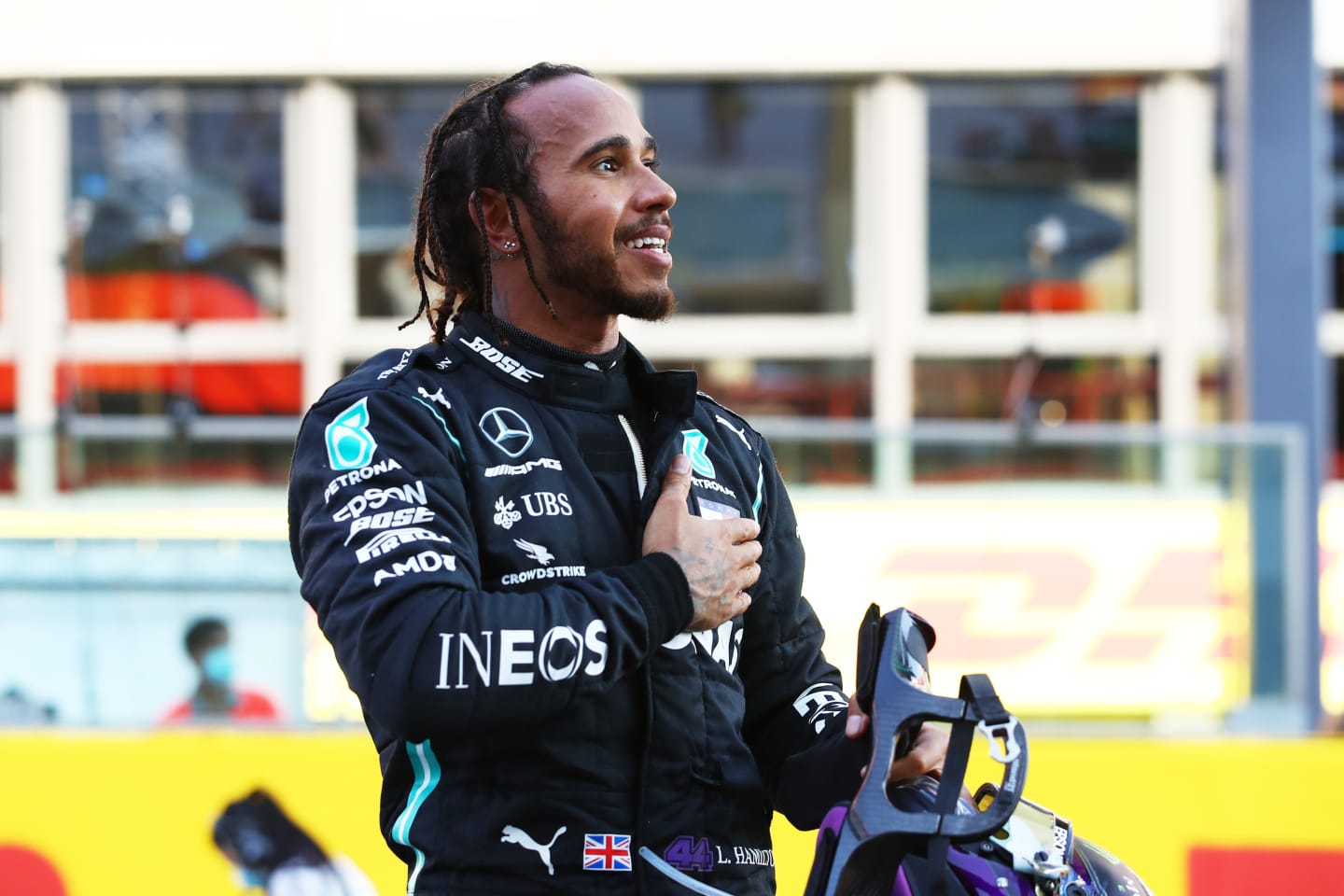 SCARPERIA, ITALY - SEPTEMBER 13: Race winner Lewis Hamilton of Great Britain and Mercedes GP celebrates in parc ferme during the F1 Grand Prix of Tuscany at Mugello Circuit on September 13, 2020 in Scarperia, Italy. (Photo by Bryn Lennon/Getty Images)