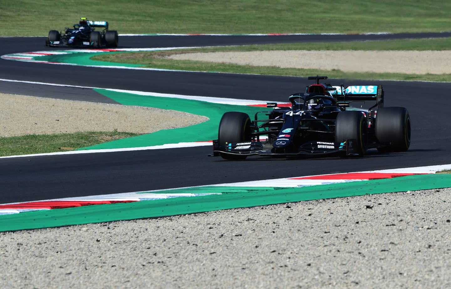 SCARPERIA, ITALY - SEPTEMBER 13: Lewis Hamilton of Great Britain driving the (44) Mercedes AMG Petronas F1 Team Mercedes W11 on track during the F1 Grand Prix of Tuscany at Mugello Circuit on September 13, 2020 in Scarperia, Italy. (Photo by Jenifer Lorenzini - Pool/Getty Images)