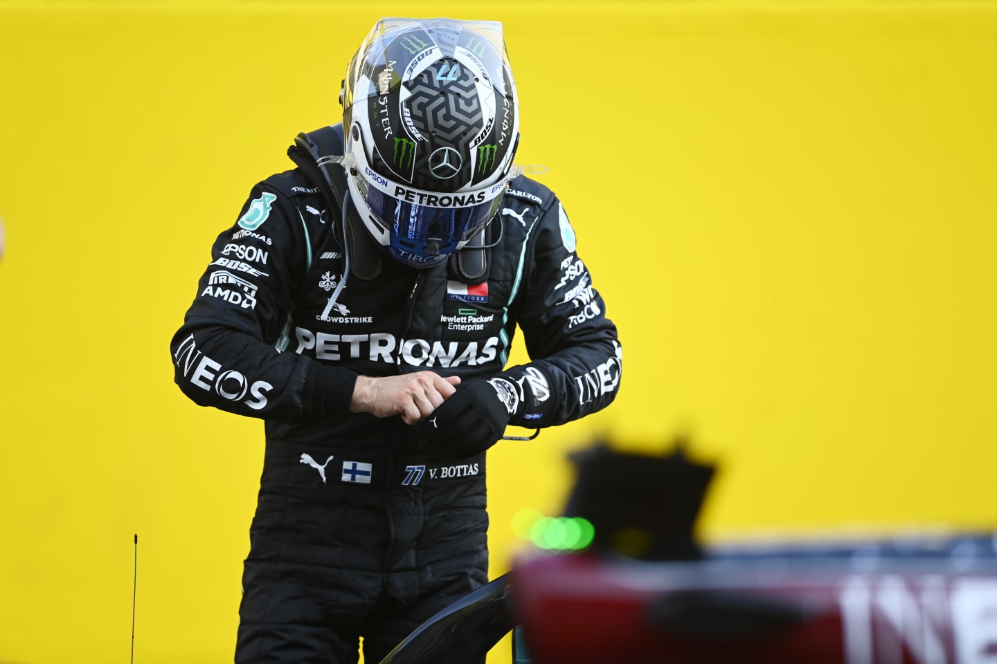 SCARPERIA, ITALY - SEPTEMBER 13: Second placed Valtteri Bottas of Finland and Mercedes GP looks on