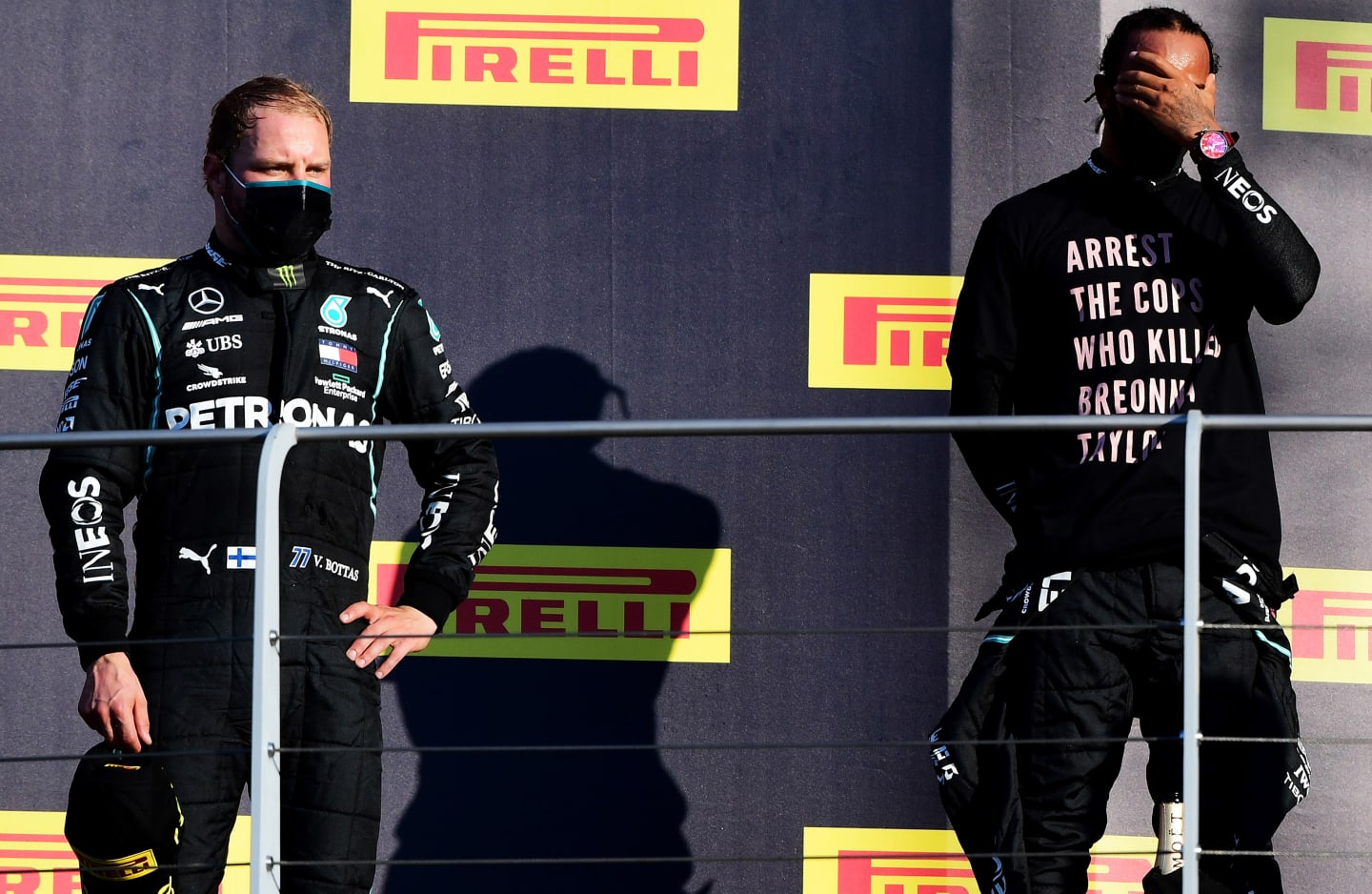 SCARPERIA, ITALY - SEPTEMBER 13: Race winner Lewis Hamilton of Great Britain and Mercedes GP and