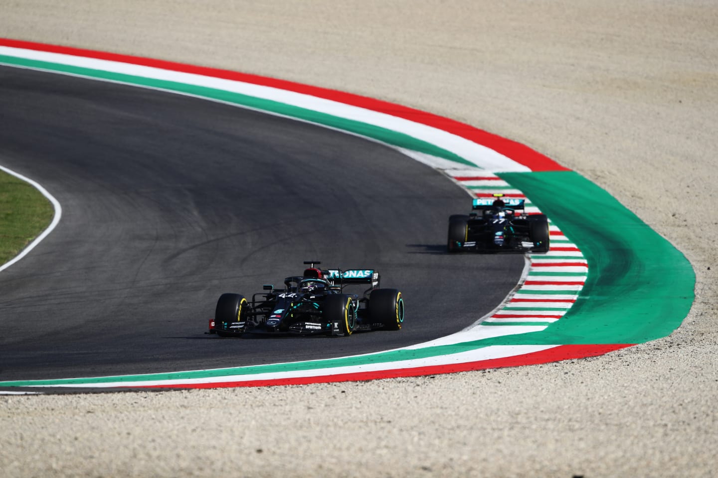 SCARPERIA, ITALY - SEPTEMBER 13: Lewis Hamilton of Great Britain driving the (44) Mercedes AMG
