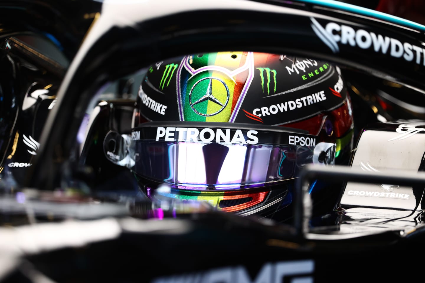 ABU DHABI, UNITED ARAB EMIRATES - DECEMBER 10: Lewis Hamilton of Great Britain and Mercedes GP prepares to drive during practice ahead of the F1 Grand Prix of Abu Dhabi at Yas Marina Circuit on December 10, 2021 in Abu Dhabi, United Arab Emirates. (Photo by Clive Rose/Getty Images)