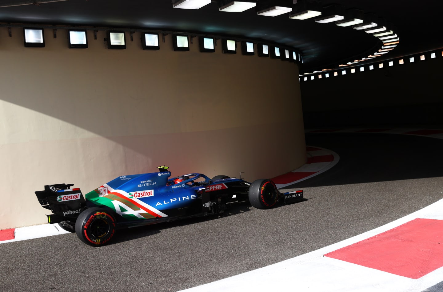 ABU DHABI, UNITED ARAB EMIRATES - DECEMBER 10: Esteban Ocon of France driving the (31) Alpine A521 Renault during practice ahead of the F1 Grand Prix of Abu Dhabi at Yas Marina Circuit on December 10, 2021 in Abu Dhabi, United Arab Emirates. (Photo by Clive Rose/Getty Images)