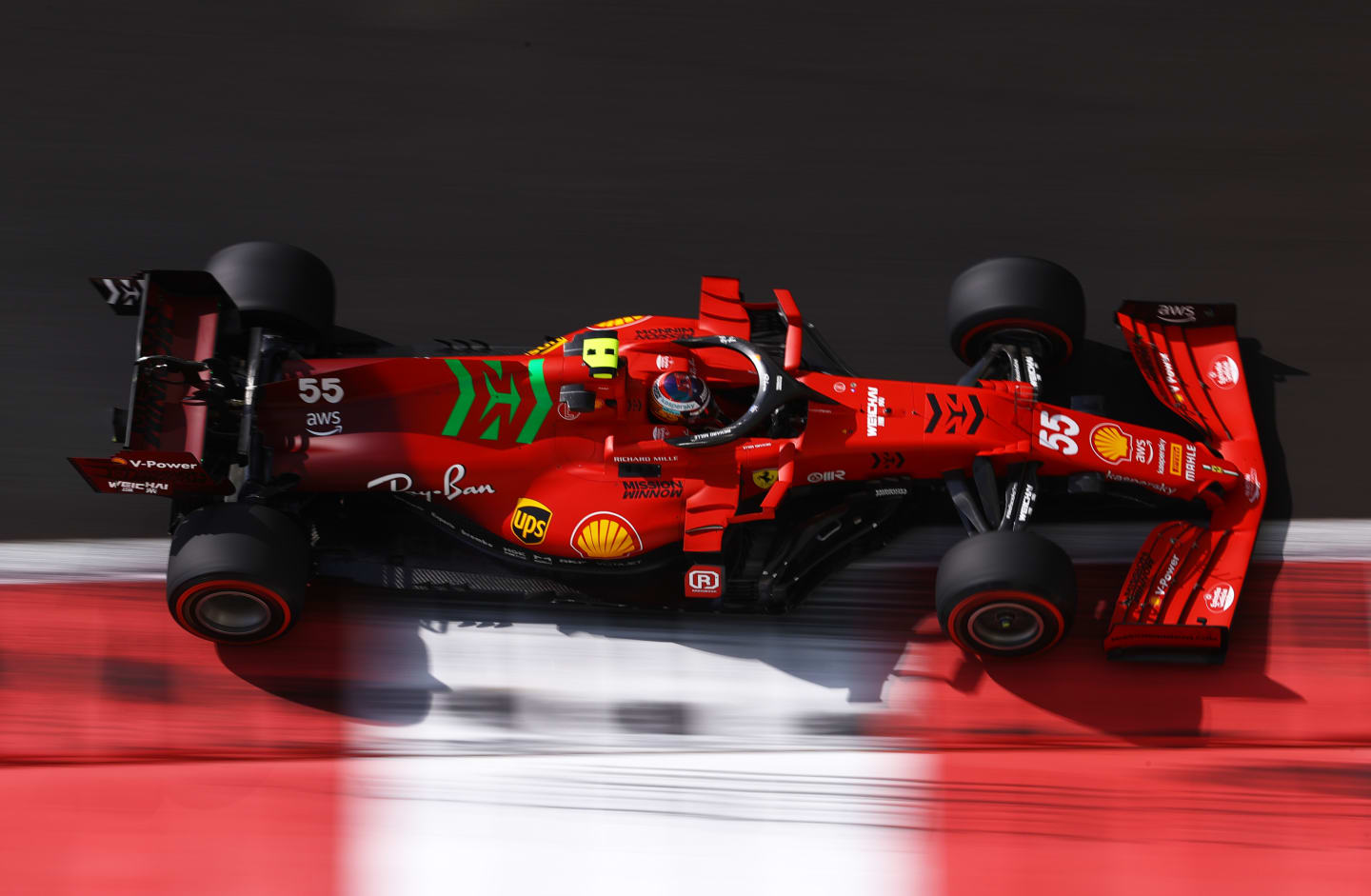 ABU DHABI, UNITED ARAB EMIRATES - DECEMBER 10: Carlos Sainz of Spain driving the (55) Scuderia Ferrari SF21 during practice ahead of the F1 Grand Prix of Abu Dhabi at Yas Marina Circuit on December 10, 2021 in Abu Dhabi, United Arab Emirates. (Photo by Bryn Lennon/Getty Images)