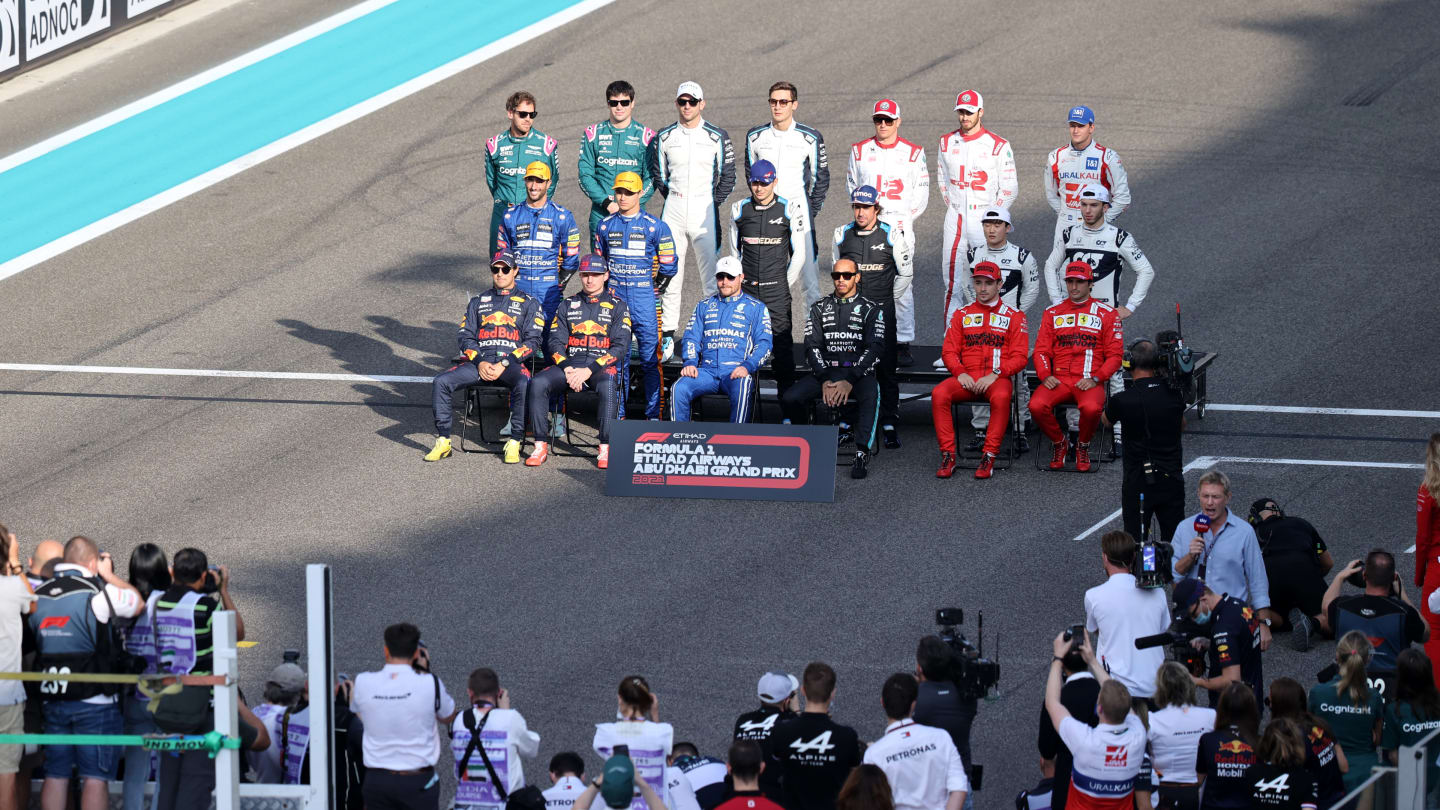ABU DHABI, UNITED ARAB EMIRATES - DECEMBER 12: The drivers pose for the End Of Year F1 Drivers'