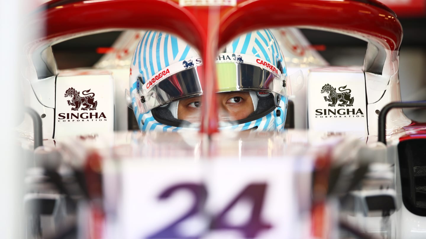 ABU DHABI, UNITED ARAB EMIRATES - DECEMBER 15: Guanyu Zhou of China and Alfa Romeo Racing prepares