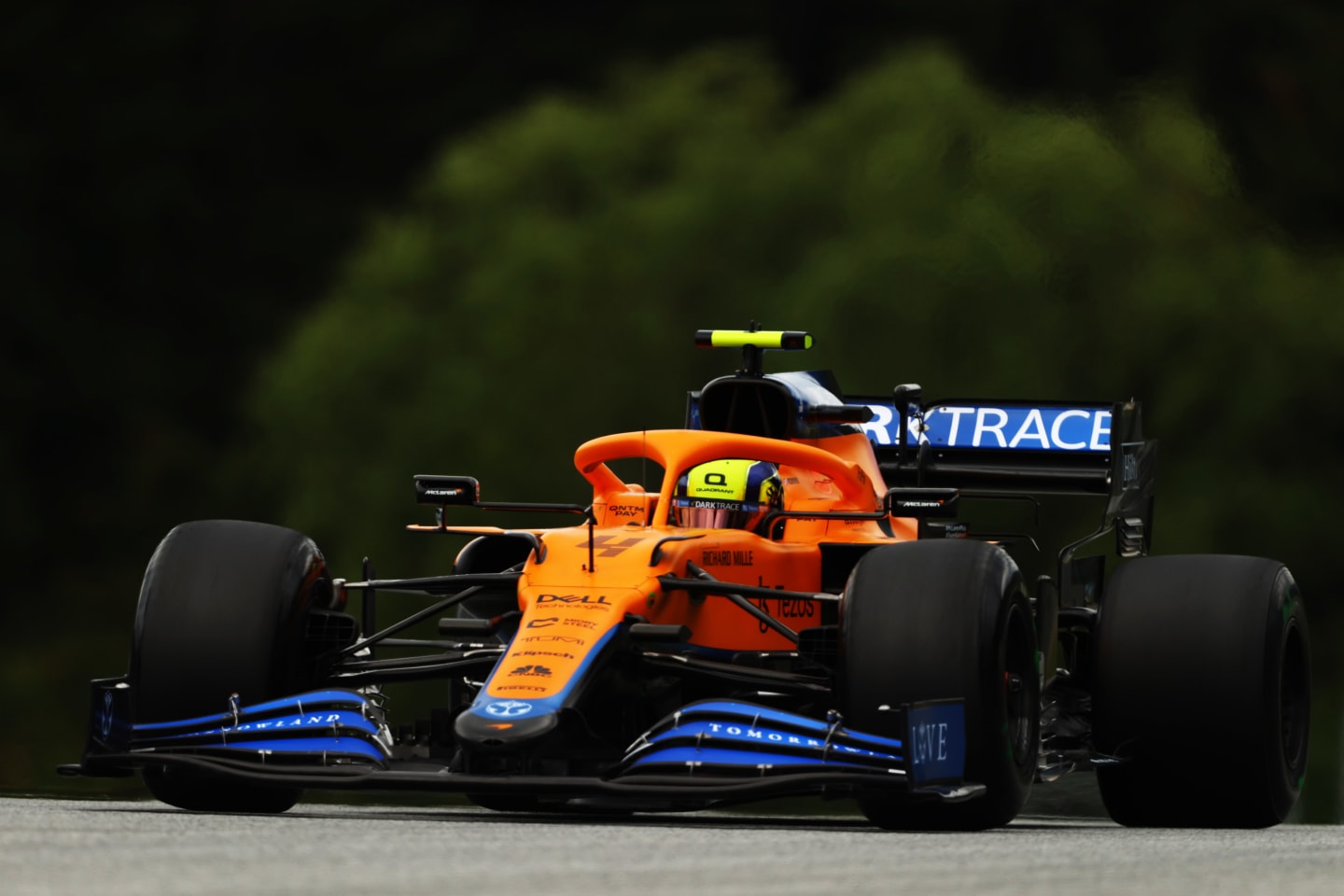 SPIELBERG, AUSTRIA - JULY 02: Lando Norris of Great Britain driving the (4) McLaren F1 Team MCL35M Mercedes during practice ahead of the F1 Grand Prix of Austria at Red Bull Ring on July 02, 2021 in Spielberg, Austria. (Photo by Bryn Lennon/Getty Images)