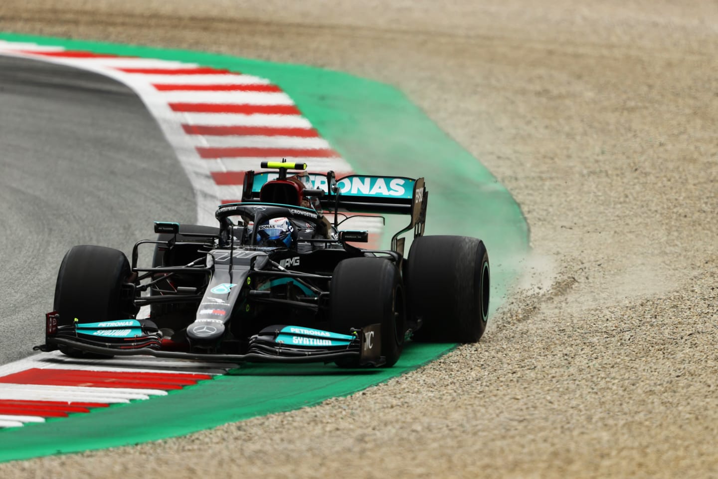 SPIELBERG, AUSTRIA - JULY 02: Valtteri Bottas of Finland driving the (77) Mercedes AMG Petronas F1 Team Mercedes W12 during practice ahead of the F1 Grand Prix of Austria at Red Bull Ring on July 02, 2021 in Spielberg, Austria. (Photo by Bryn Lennon/Getty Images)