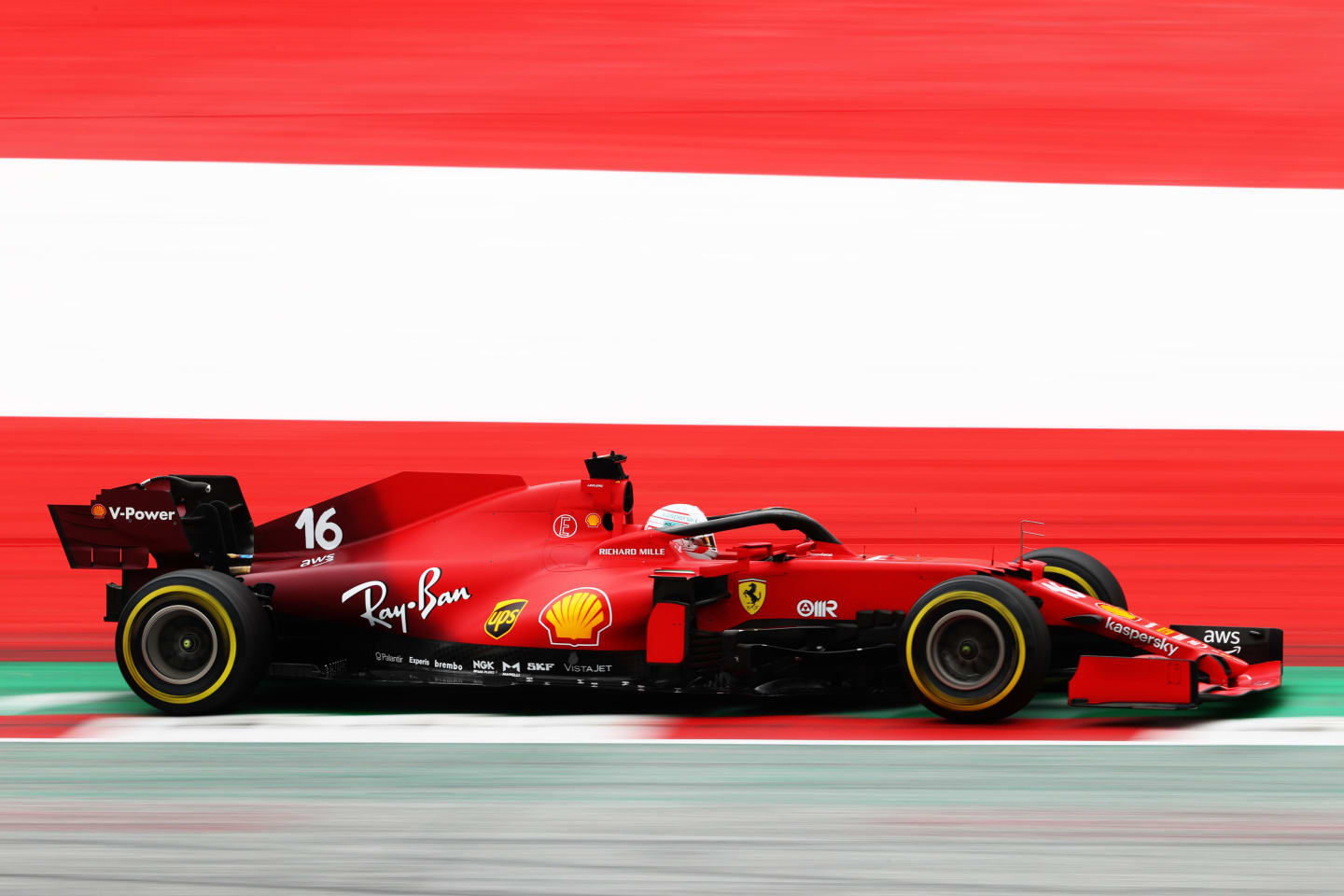 SPIELBERG, AUSTRIA - JULY 02: Charles Leclerc of Monaco driving the (16) Scuderia Ferrari SF21 during practice ahead of the F1 Grand Prix of Austria at Red Bull Ring on July 02, 2021 in Spielberg, Austria. (Photo by Clive Rose/Getty Images)