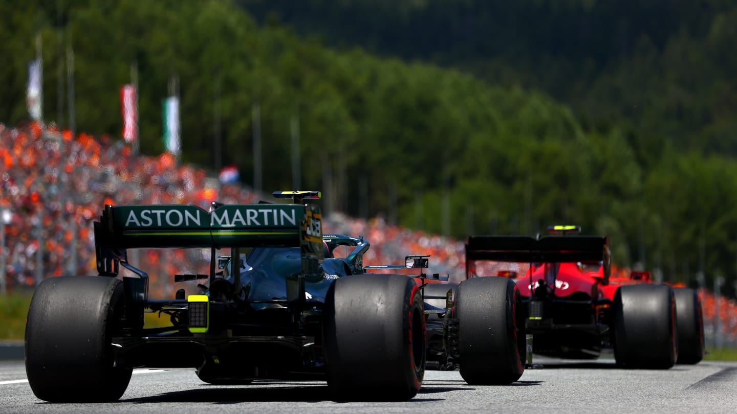 SPIELBERG, AUSTRIA - JULY 03: Sebastian Vettel of Germany driving the (5) Aston Martin AMR21 Mercedes during final practice ahead of the F1 Grand Prix of Austria at Red Bull Ring on July 03, 2021 in Spielberg, Austria. (Photo by Dan Istitene - Formula 1/Formula 1 via Getty Images)