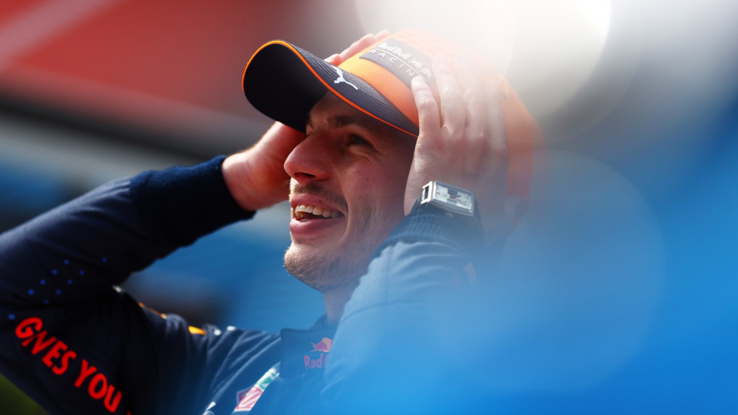 SPIELBERG, AUSTRIA - JULY 04: Race winner Max Verstappen of Netherlands and Red Bull Racing celebrates on the podium during the F1 Grand Prix of Austria at Red Bull Ring on July 04, 2021 in Spielberg, Austria. (Photo by Dan Istitene - Formula 1/Formula 1 via Getty Images)