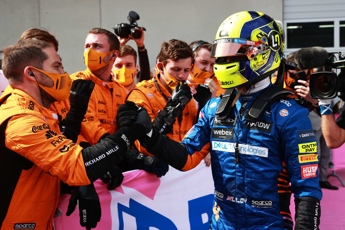 SPIELBERG, AUSTRIA - JULY 04: Third placed Lando Norris of Great Britain and McLaren F1 celebrates in parc ferme during the F1 Grand Prix of Austria at Red Bull Ring on July 04, 2021 in Spielberg, Austria. (Photo by Mark Thompson/Getty Images)