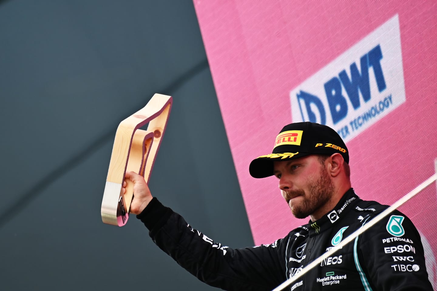 SPIELBERG, AUSTRIA - JULY 04: Second placed Valtteri Bottas of Finland and Mercedes GP celebrates