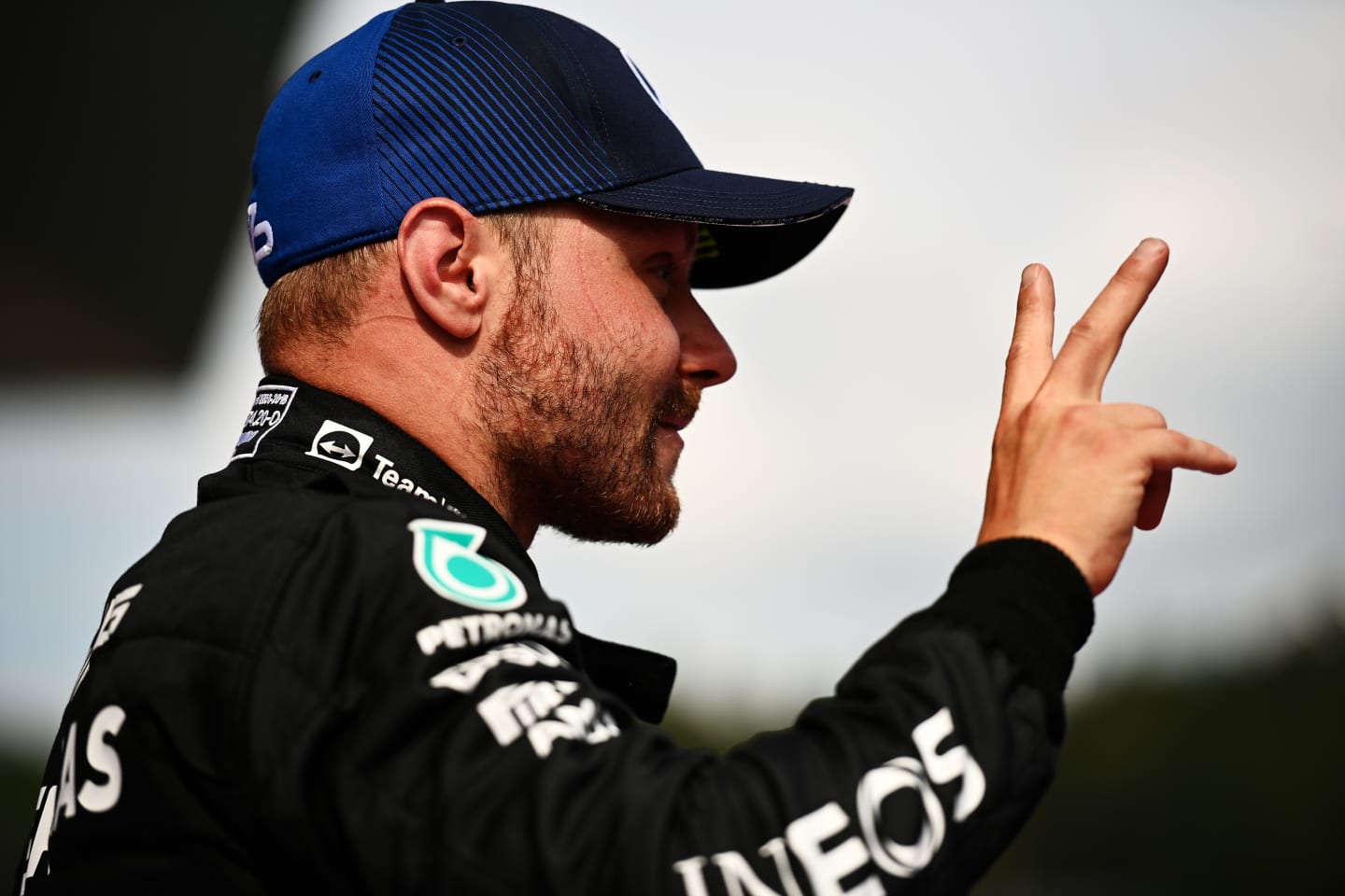 SPIELBERG, AUSTRIA - JULY 04: Second placed Valtteri Bottas of Finland and Mercedes GP celebrates in parc ferme during the F1 Grand Prix of Austria at Red Bull Ring on July 04, 2021 in Spielberg, Austria. (Photo by Christian Bruna - Pool/Getty Images)