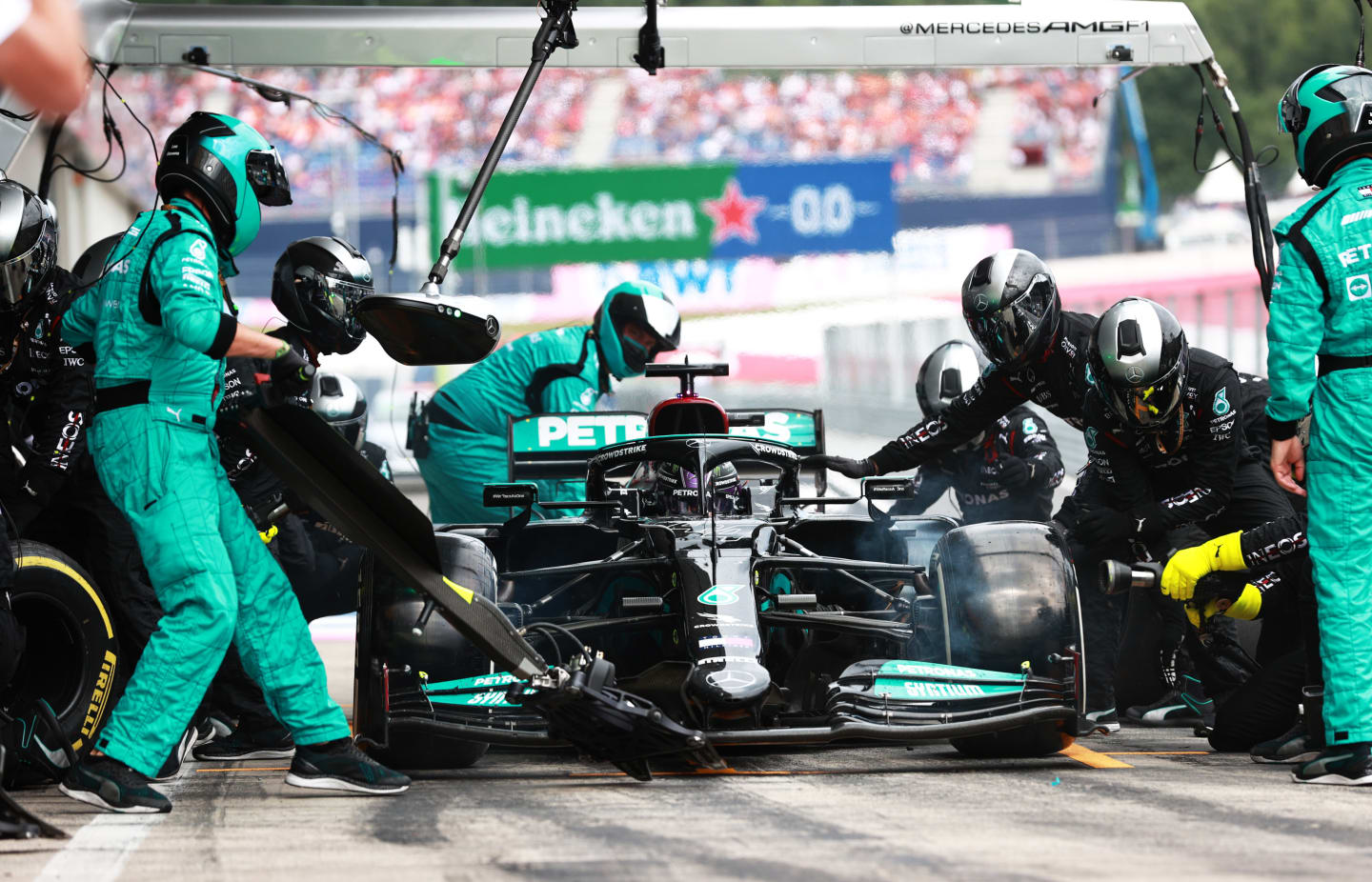 SPIELBERG, AUSTRIA - JULY 04: Lewis Hamilton of Great Britain driving the (44) Mercedes AMG