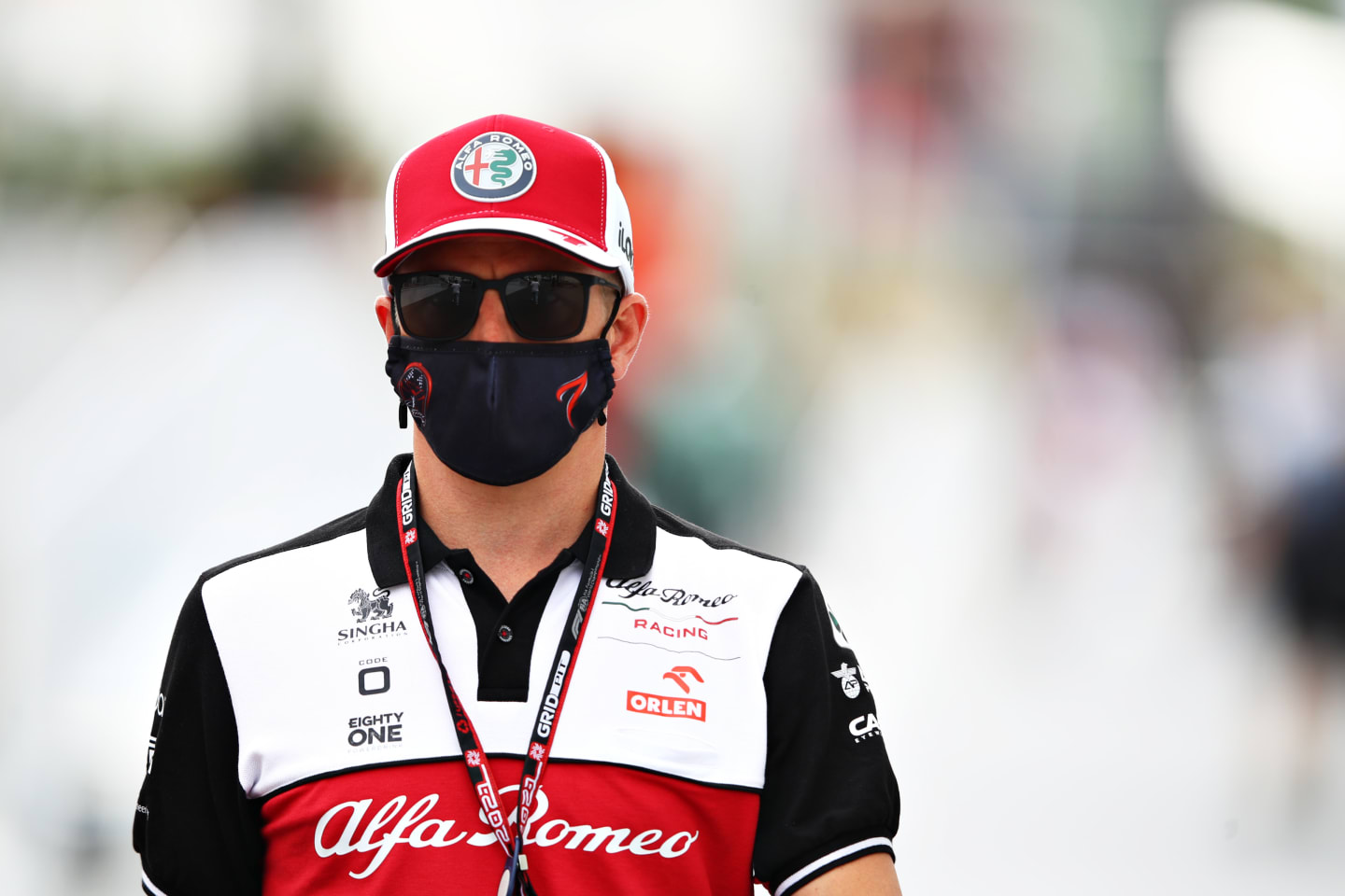 BAKU, AZERBAIJAN - JUNE 04: Kimi Raikkonen of Finland and Alfa Romeo Racing walks in the Paddock
