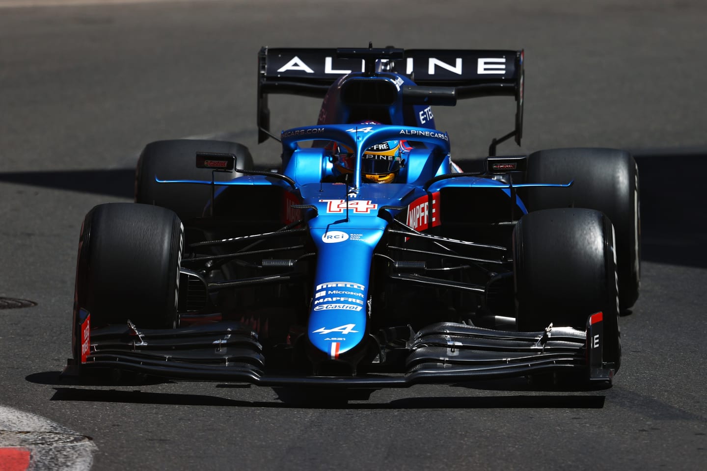 BAKU, AZERBAIJAN - JUNE 04: Fernando Alonso of Spain driving the (14) Alpine A521 Renault on track during practice ahead of the F1 Grand Prix of Azerbaijan at Baku City Circuit on June 04, 2021 in Baku, Azerbaijan. (Photo by Francois Nel/Getty Images)