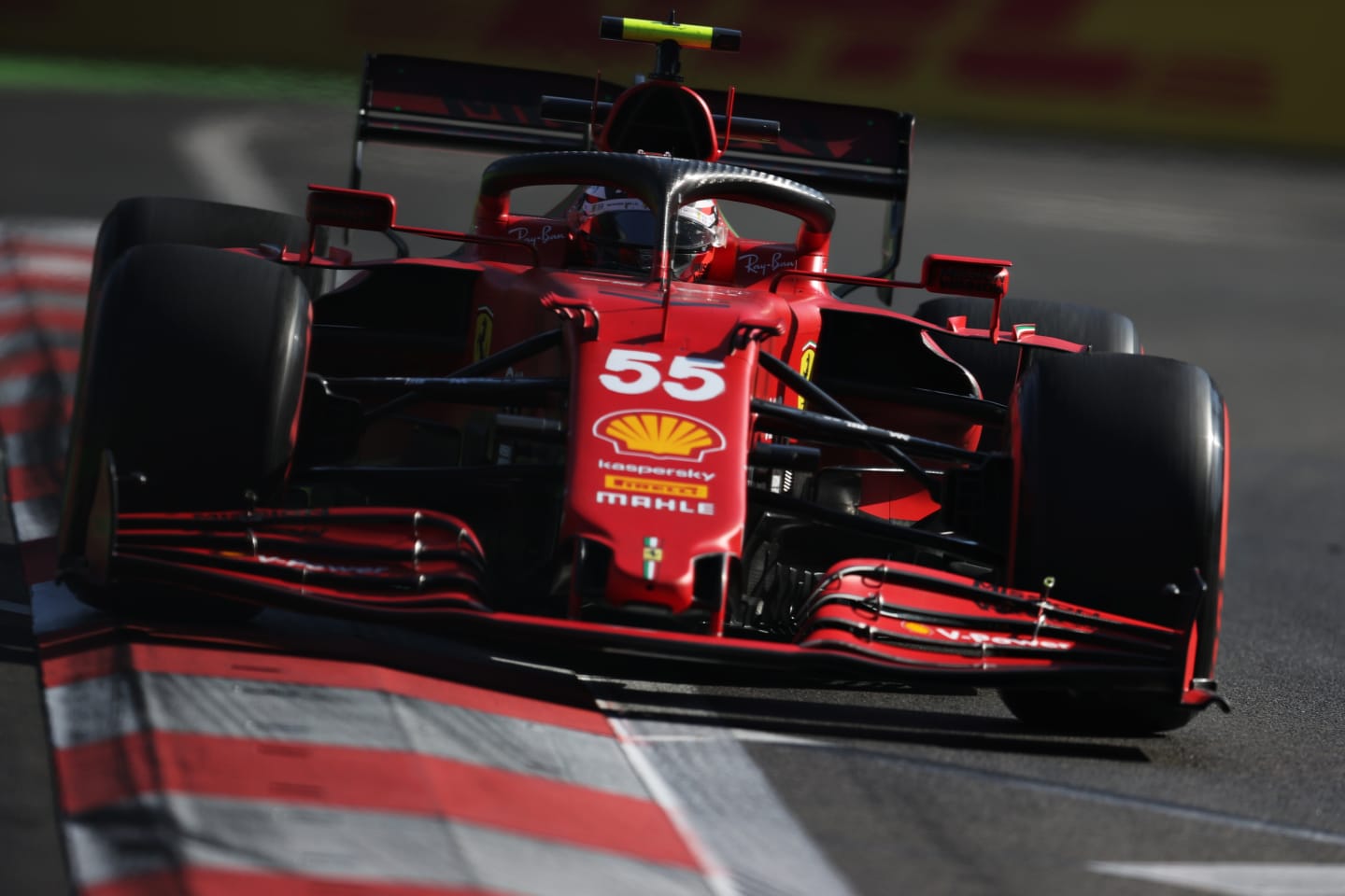 BAKU, AZERBAIJAN - JUNE 04: Carlos Sainz of Spain driving the (55) Scuderia Ferrari SF21 on track