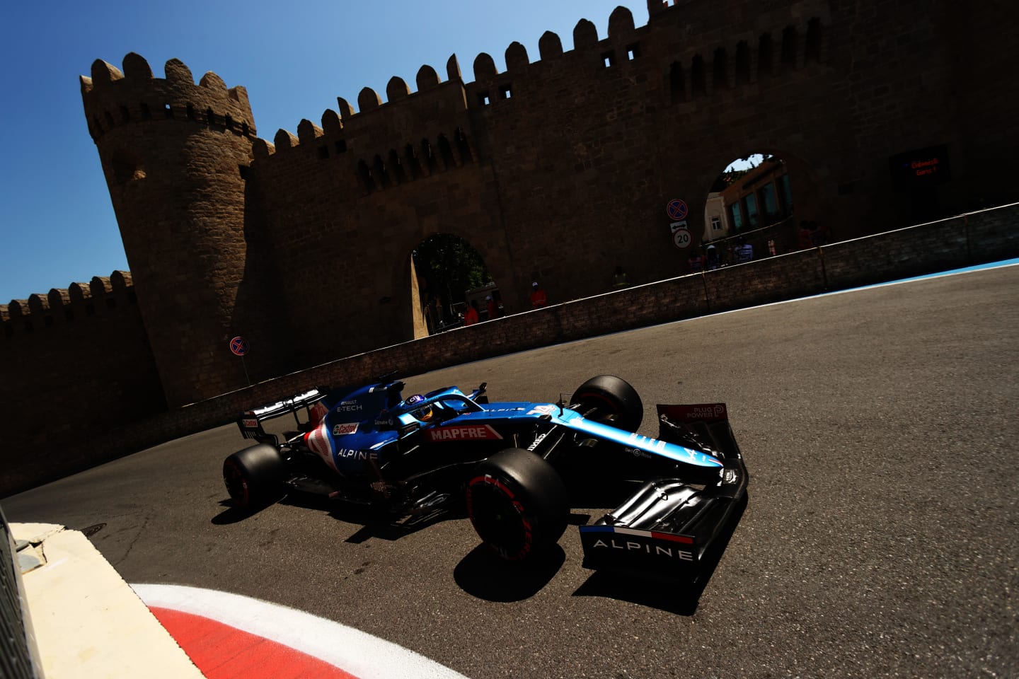 BAKU, AZERBAIJAN - JUNE 05: Fernando Alonso of Spain driving the (14) Alpine A521 Renault during final practice ahead of the F1 Grand Prix of Azerbaijan at Baku City Circuit on June 05, 2021 in Baku, Azerbaijan. (Photo by Clive Rose/Getty Images)