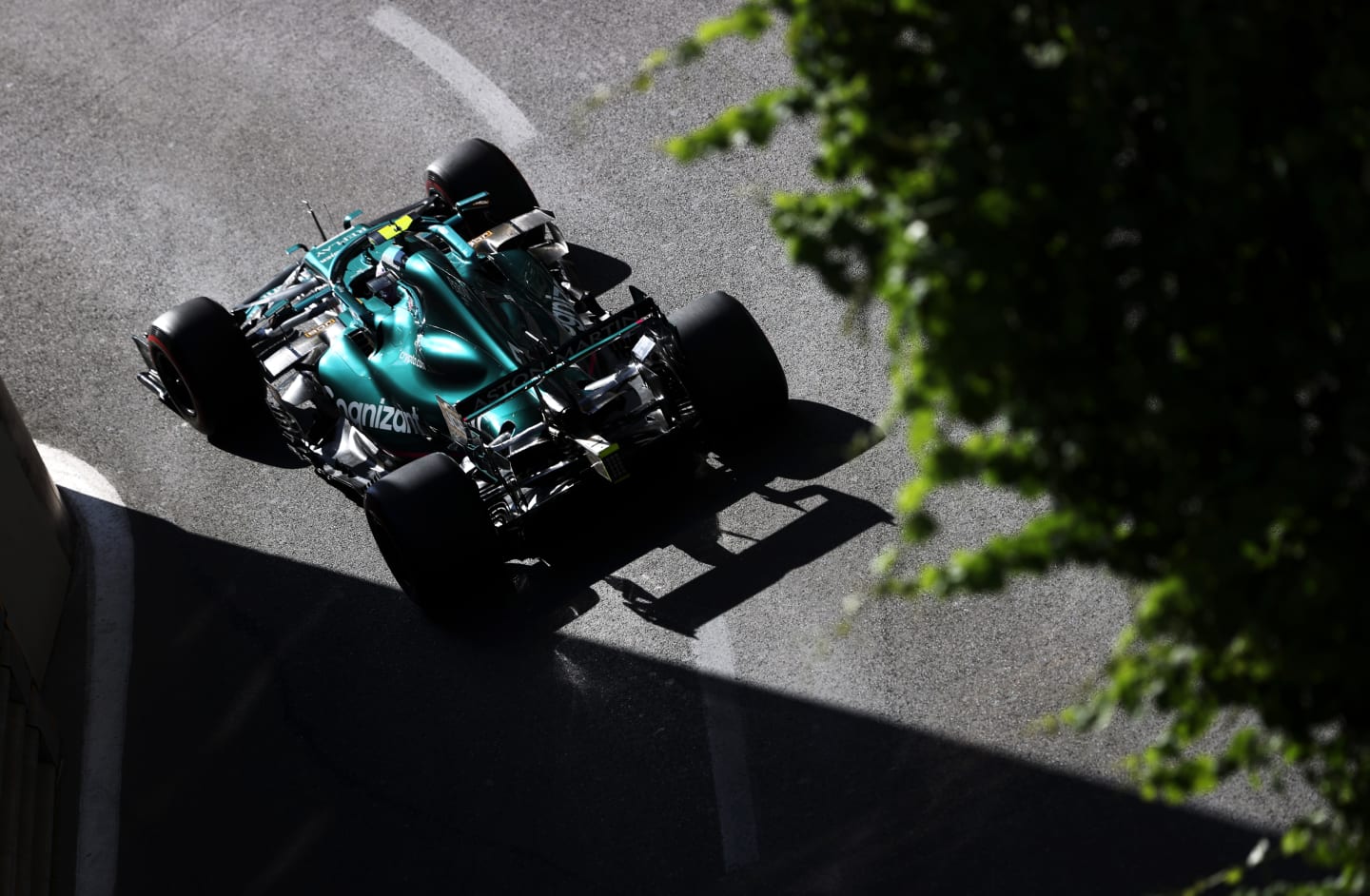 BAKU, AZERBAIJAN - JUNE 05: Sebastian Vettel of Germany driving the (5) Aston Martin AMR21 Mercedes on track during qualifying ahead of the F1 Grand Prix of Azerbaijan at Baku City Circuit on June 05, 2021 in Baku, Azerbaijan. (Photo by Clive Rose/Getty Images)