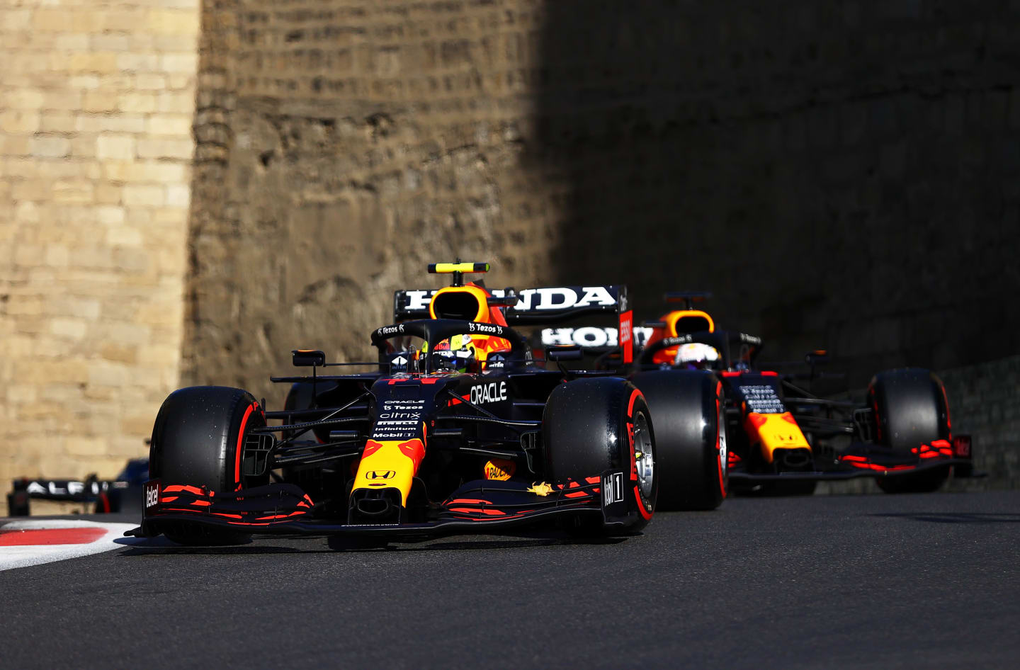 BAKU, AZERBAIJAN - JUNE 05: Sergio Perez of Mexico driving the (11) Red Bull Racing RB16B Honda on track during qualifying ahead of the F1 Grand Prix of Azerbaijan at Baku City Circuit on June 05, 2021 in Baku, Azerbaijan. (Photo by Francois Nel/Getty Images)