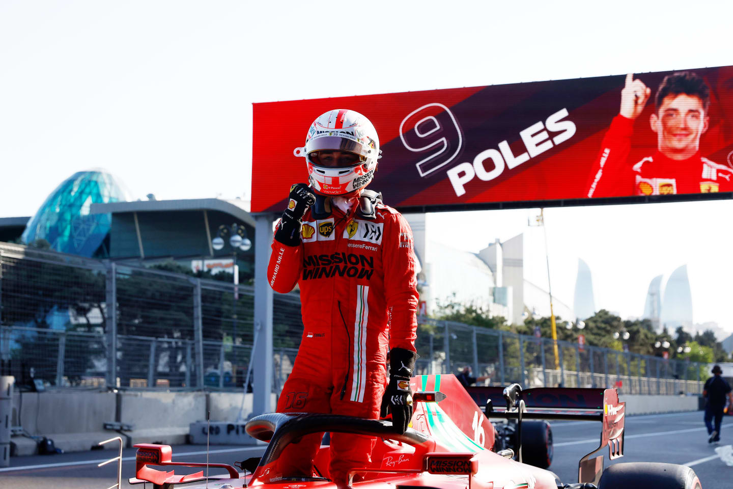 BAKU, AZERBAIJAN - JUNE 05: Pole position qualifier Charles Leclerc of Monaco and Ferrari