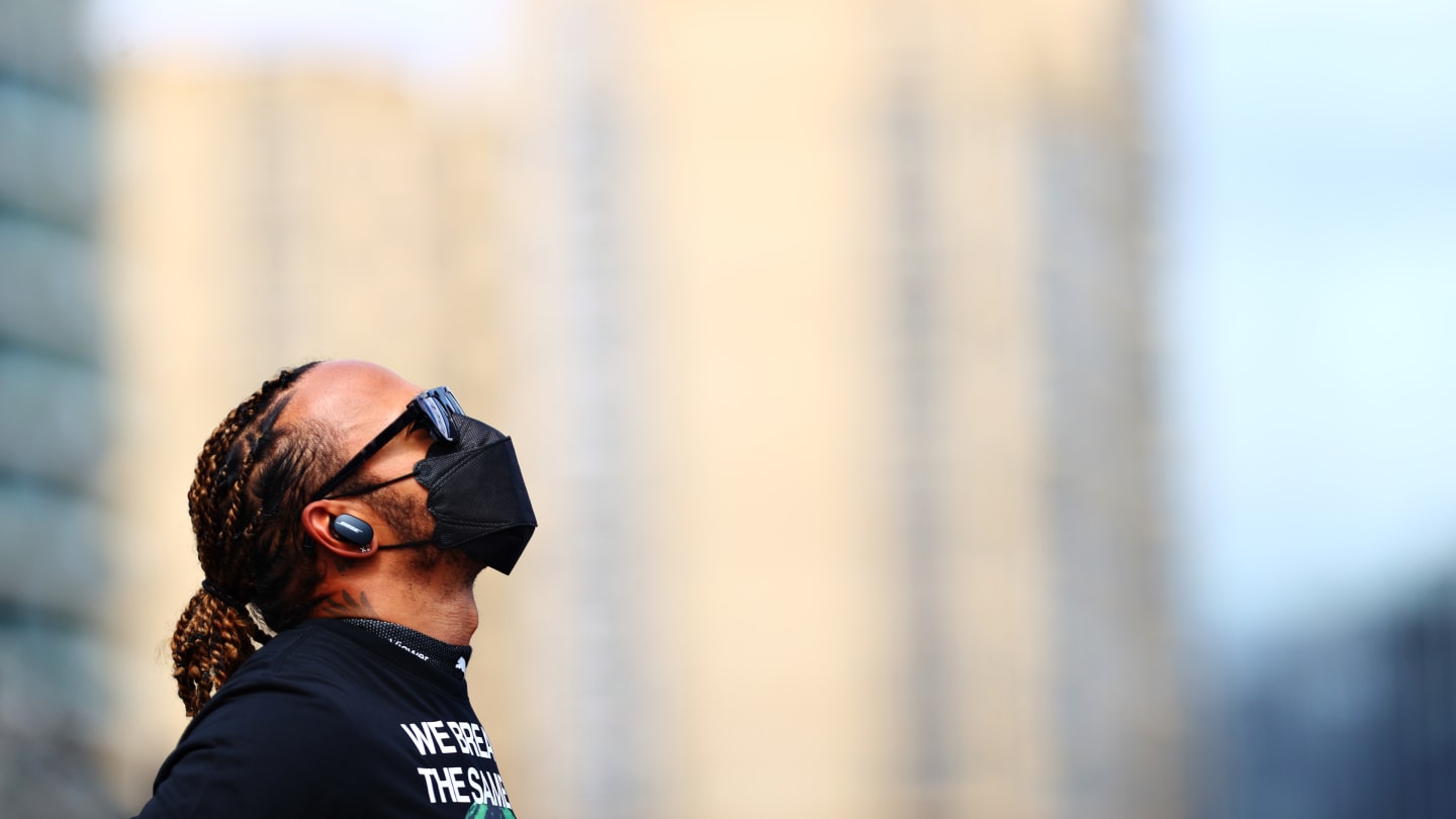 BAKU, AZERBAIJAN - JUNE 06: Lewis Hamilton of Great Britain and Mercedes GP looks on as he stands