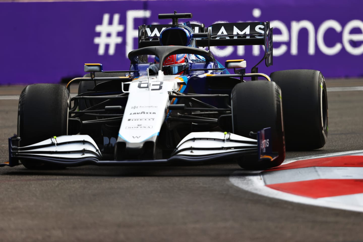BAKU, AZERBAIJAN - JUNE 06: George Russell of Great Britain driving the (63) Williams Racing FW43B Mercedes on track during the F1 Grand Prix of Azerbaijan at Baku City Circuit on June 06, 2021 in Baku, Azerbaijan. (Photo by Francois Nel/Getty Images)
