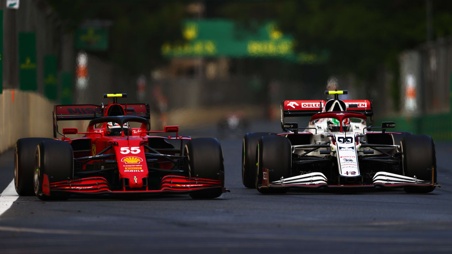 BAKU, AZERBAIJAN - JUNE 06: Carlos Sainz of Spain driving the (55) Scuderia Ferrari SF21 and