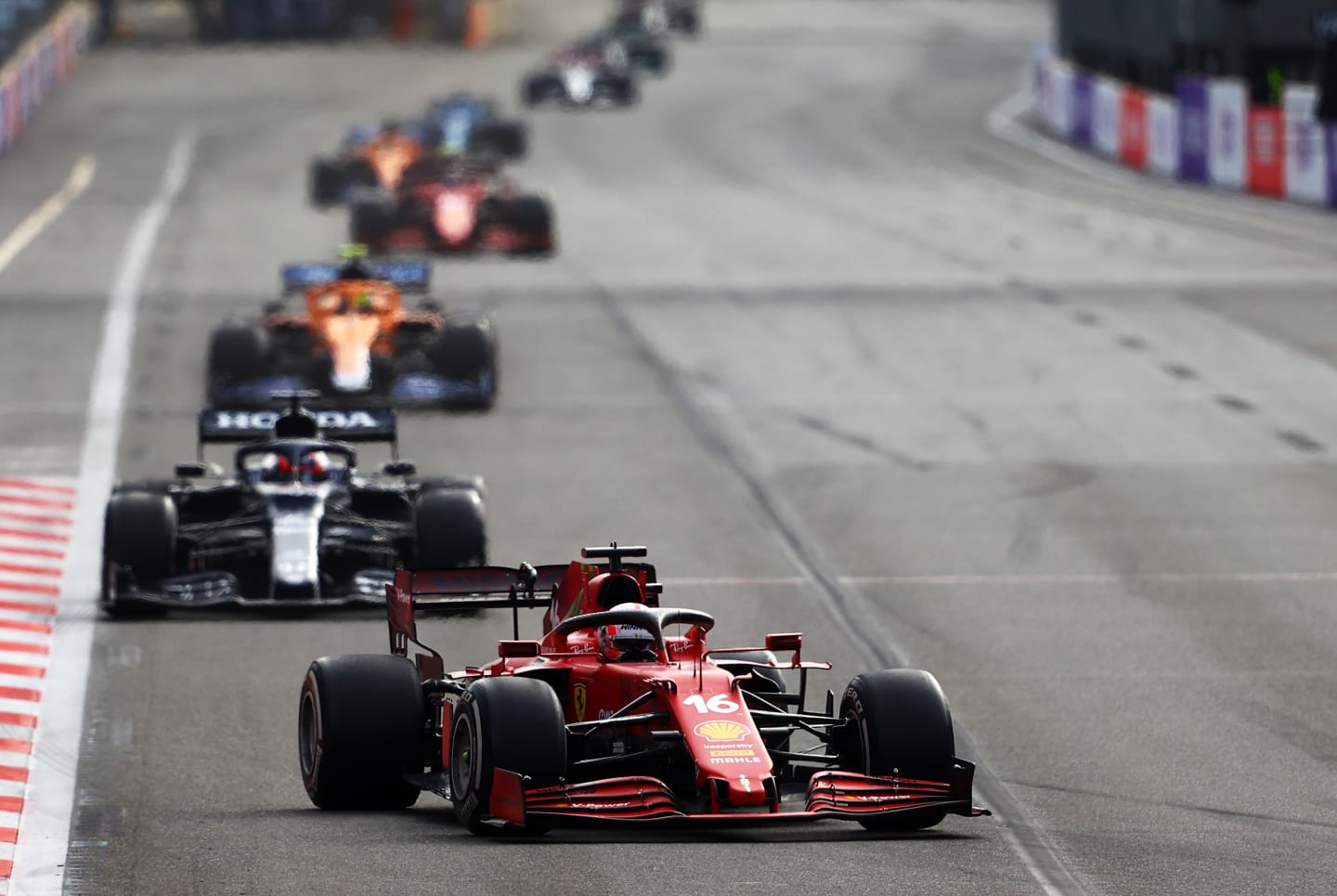 BAKU, AZERBAIJAN - JUNE 06: Charles Leclerc of Monaco driving the (16) Scuderia Ferrari SF21 on