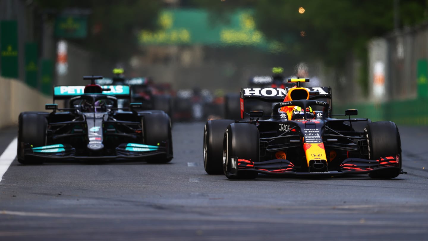 BAKU, AZERBAIJAN - JUNE 06: Sergio Perez of Mexico driving the (11) Red Bull Racing RB16B Honda