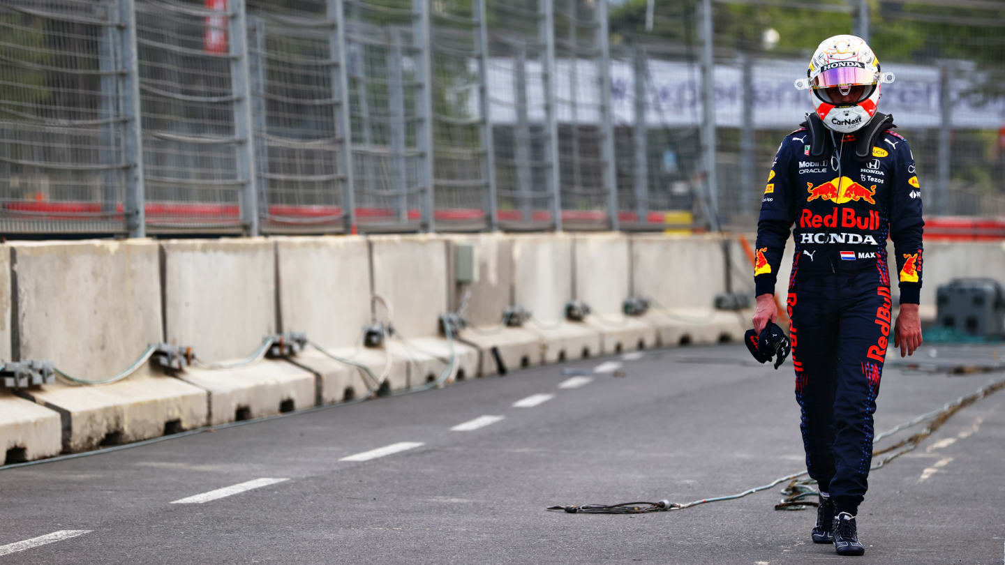 BAKU, AZERBAIJAN - JUNE 06: Max Verstappen of Netherlands and Red Bull Racing reacts as he walks
