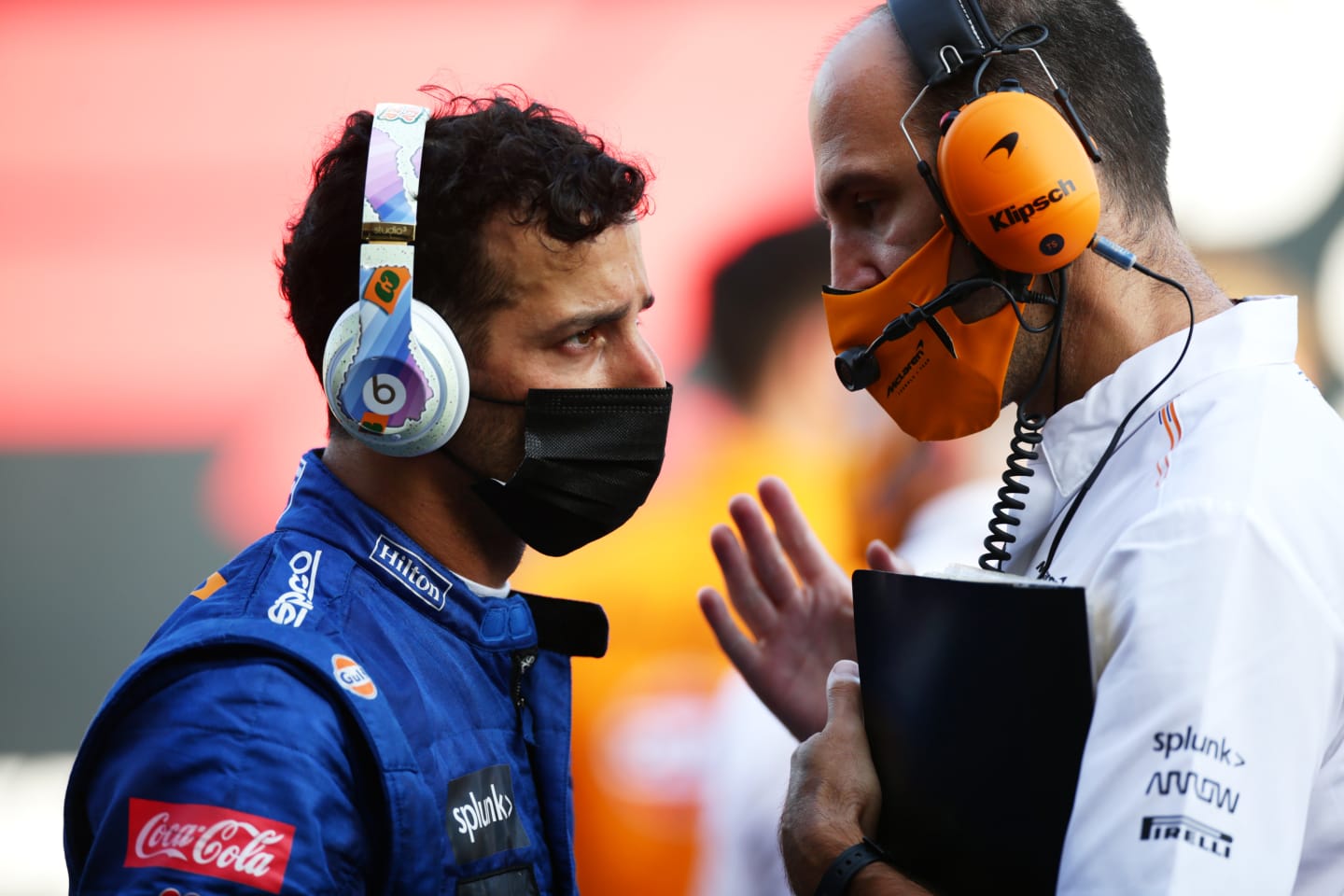 BAKU, AZERBAIJAN - JUNE 06: Daniel Ricciardo of Australia and McLaren F1 talks with race engineer