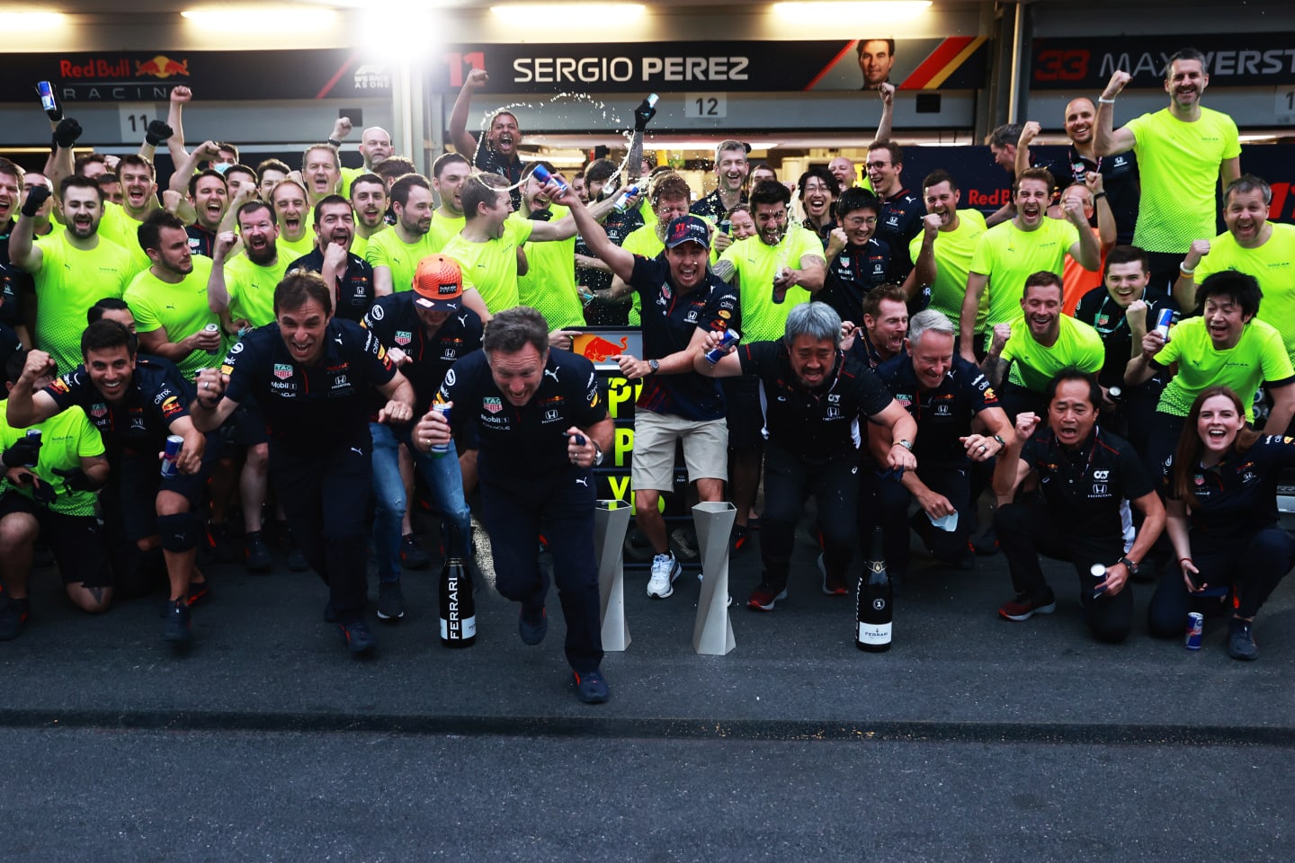 BAKU, AZERBAIJAN - JUNE 06: Race winner Sergio Perez of Mexico and Red Bull Racing celebrates with