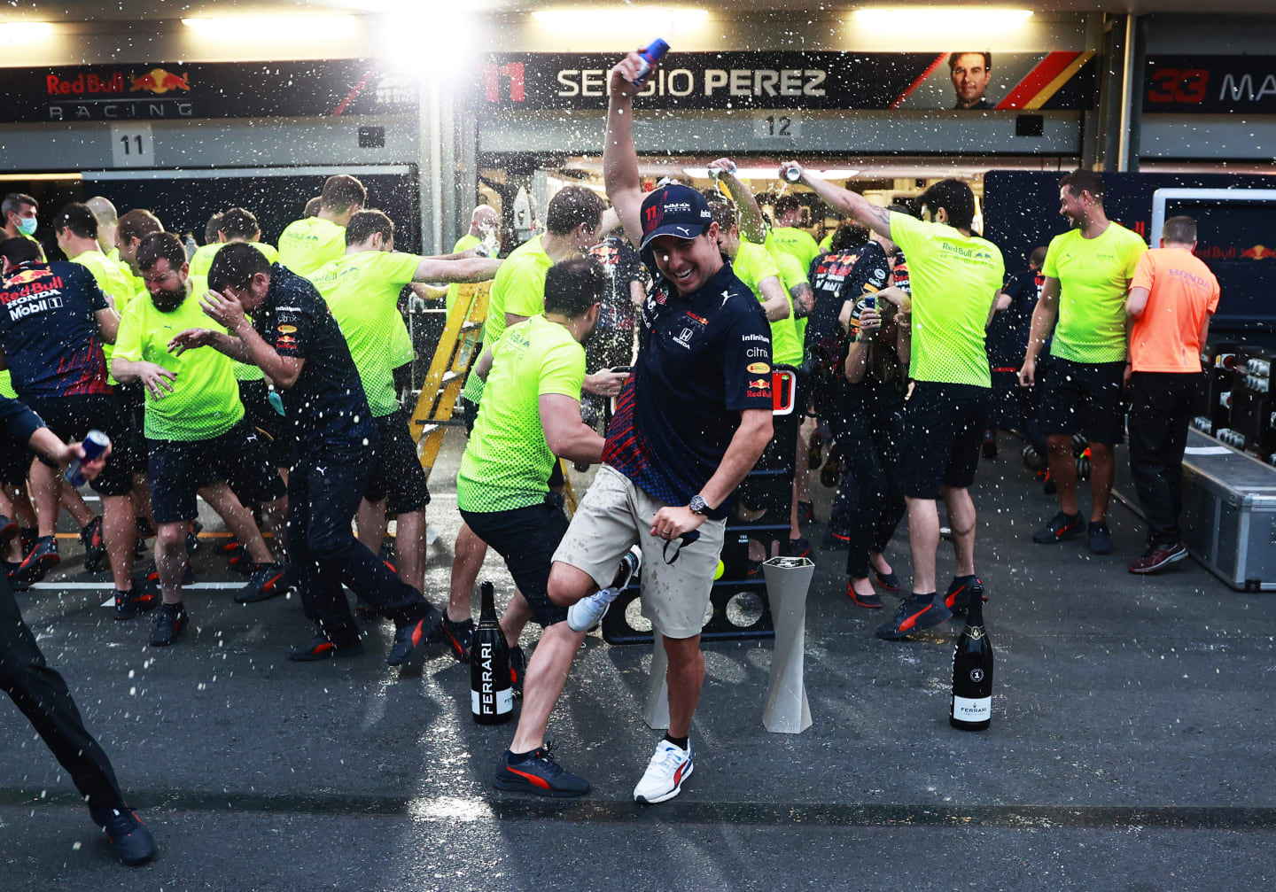 BAKU, AZERBAIJAN - JUNE 06: Race winner Sergio Perez of Mexico and Red Bull Racing celebrates with