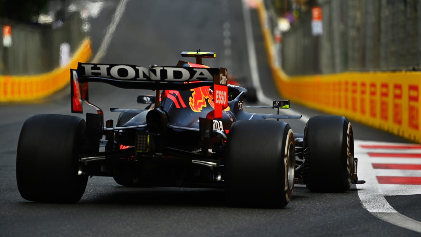 BAKU, AZERBAIJAN - JUNE 06: Sergio Perez of Mexico driving the (11) Red Bull Racing RB16B Honda