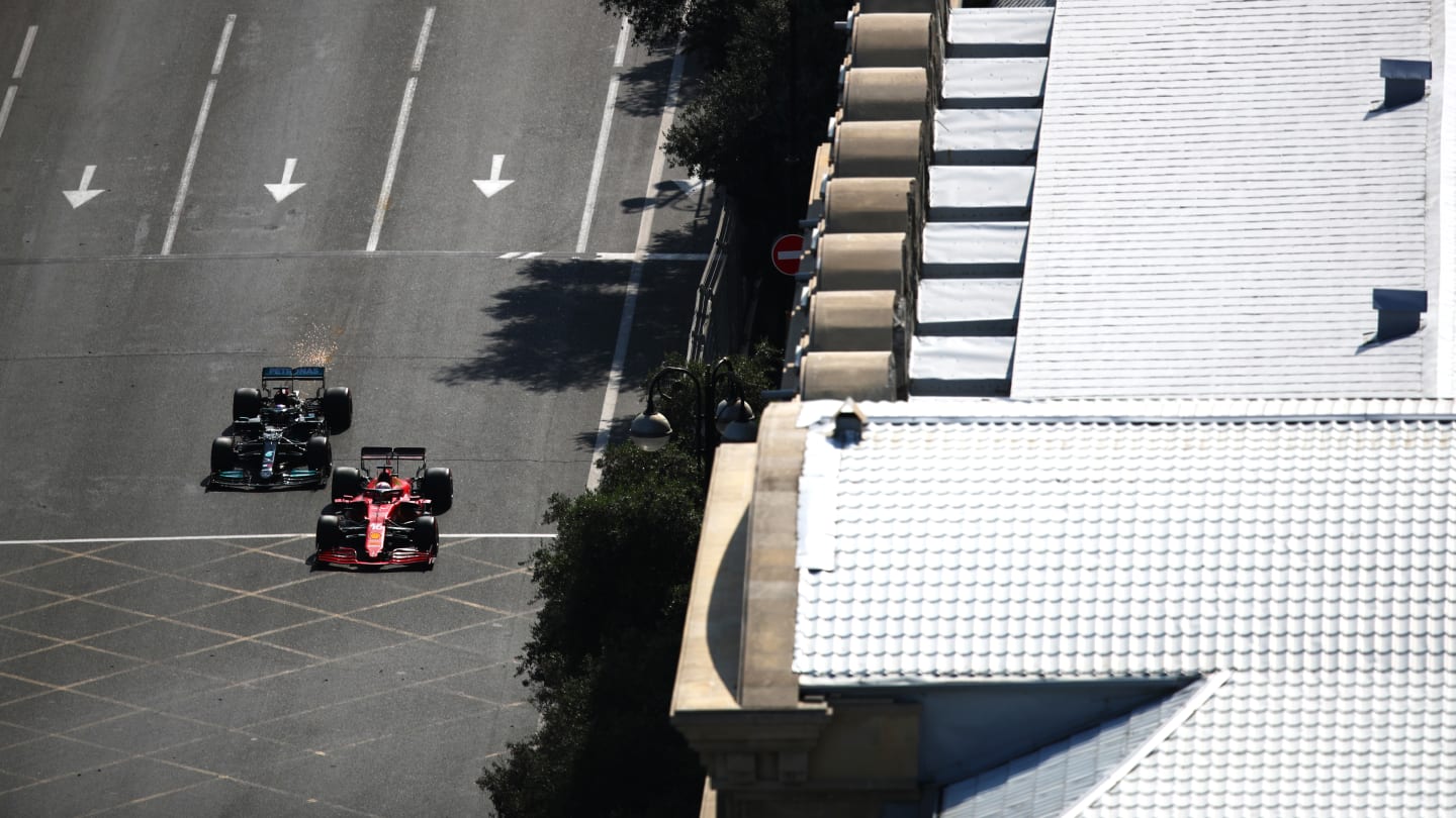 BAKU, AZERBAIJAN - JUNE 06: Charles Leclerc of Monaco driving the (16) Scuderia Ferrari SF21 and