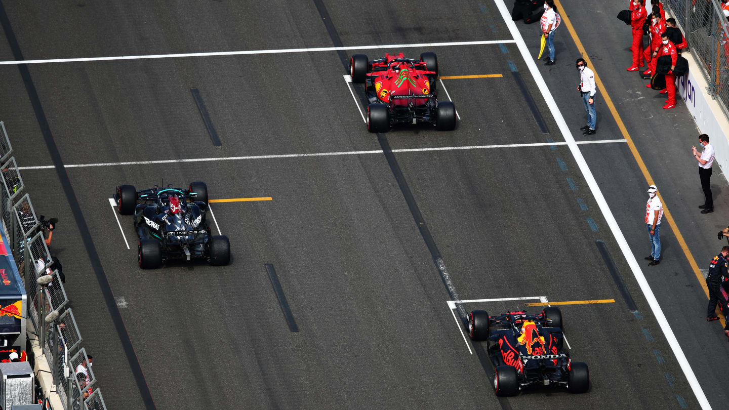 BAKU, AZERBAIJAN - JUNE 06: Charles Leclerc of Monaco driving the (16) Scuderia Ferrari SF21, Lewis