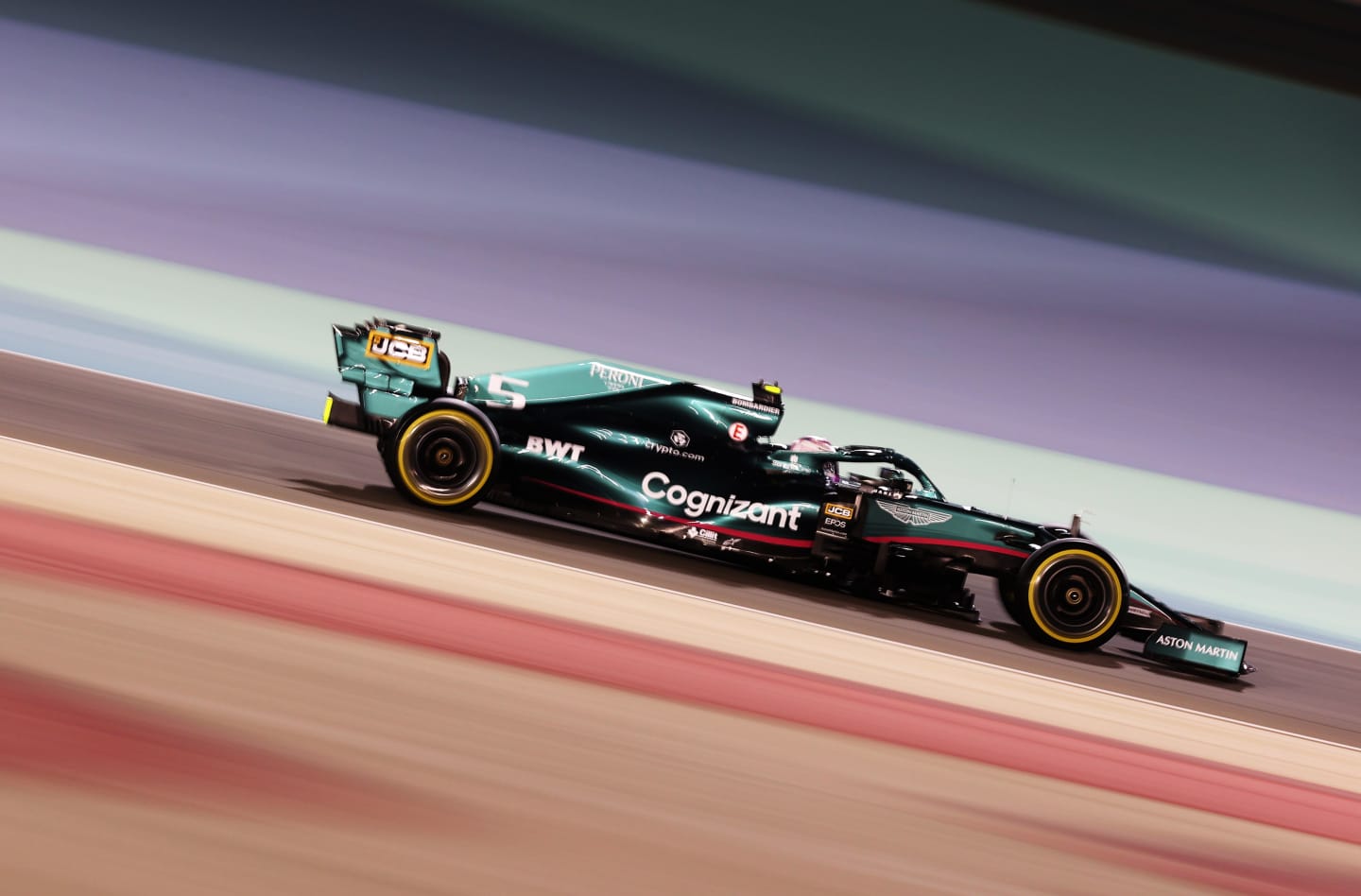 BAHRAIN, BAHRAIN - MARCH 26: Sebastian Vettel of Germany driving the (5) Aston Martin AMR21
