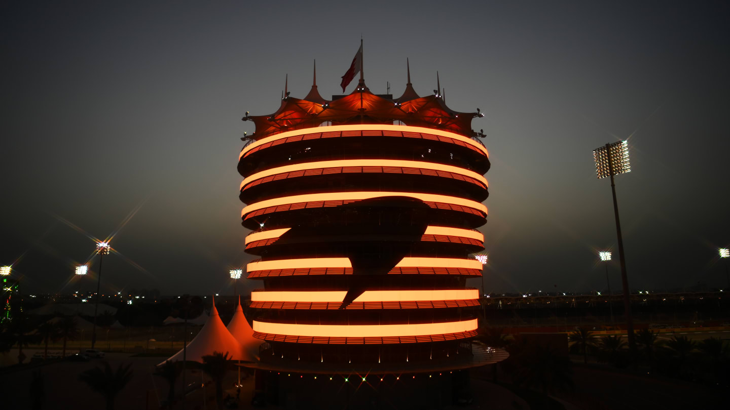 BAHRAIN, BAHRAIN - MARCH 26: McLaren branding is pictured on the Sakhir Tower during practice ahead