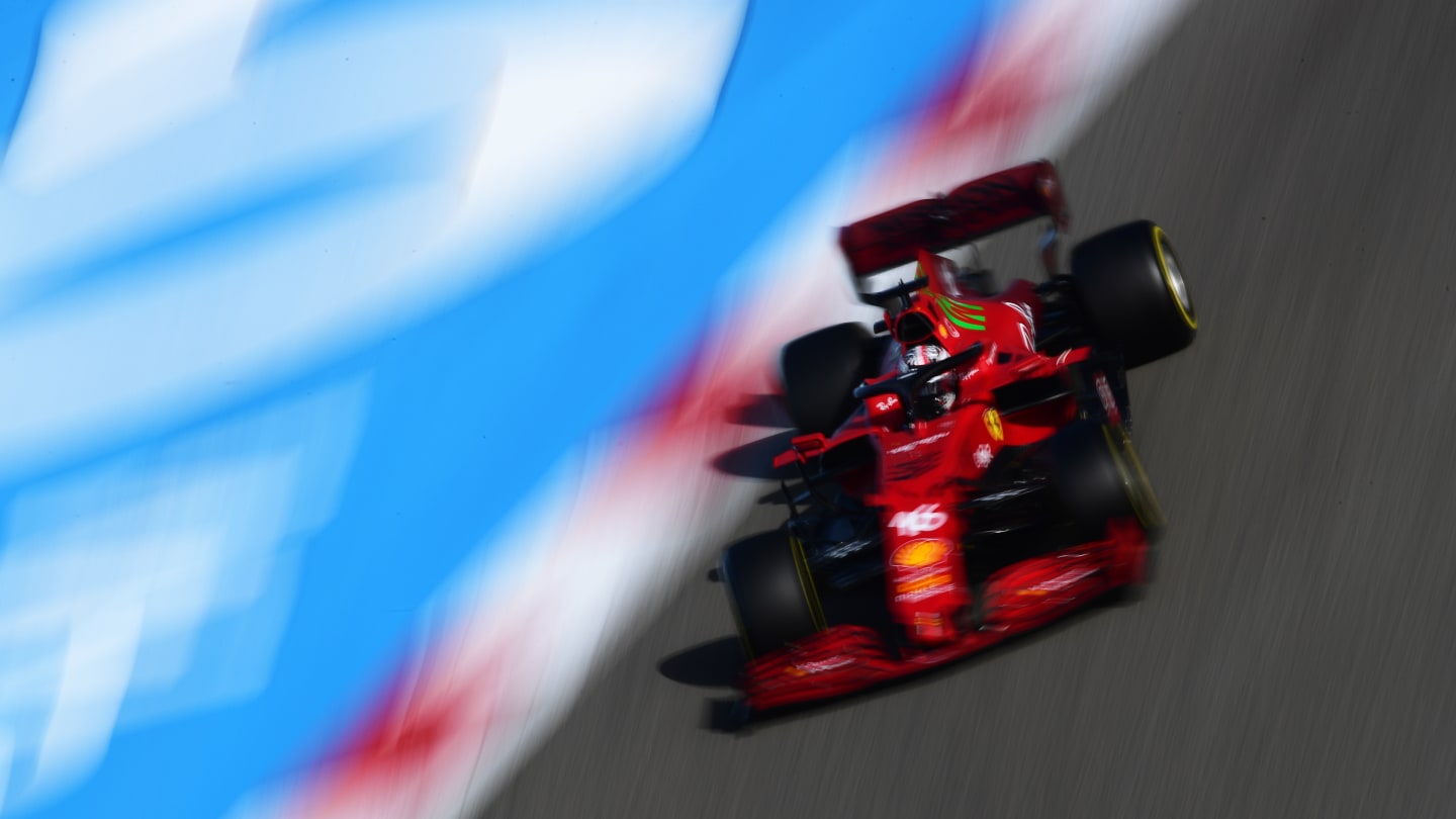 BAHRAIN, BAHRAIN - MARCH 27: Charles Leclerc of Monaco driving the (16) Scuderia Ferrari SF21 on