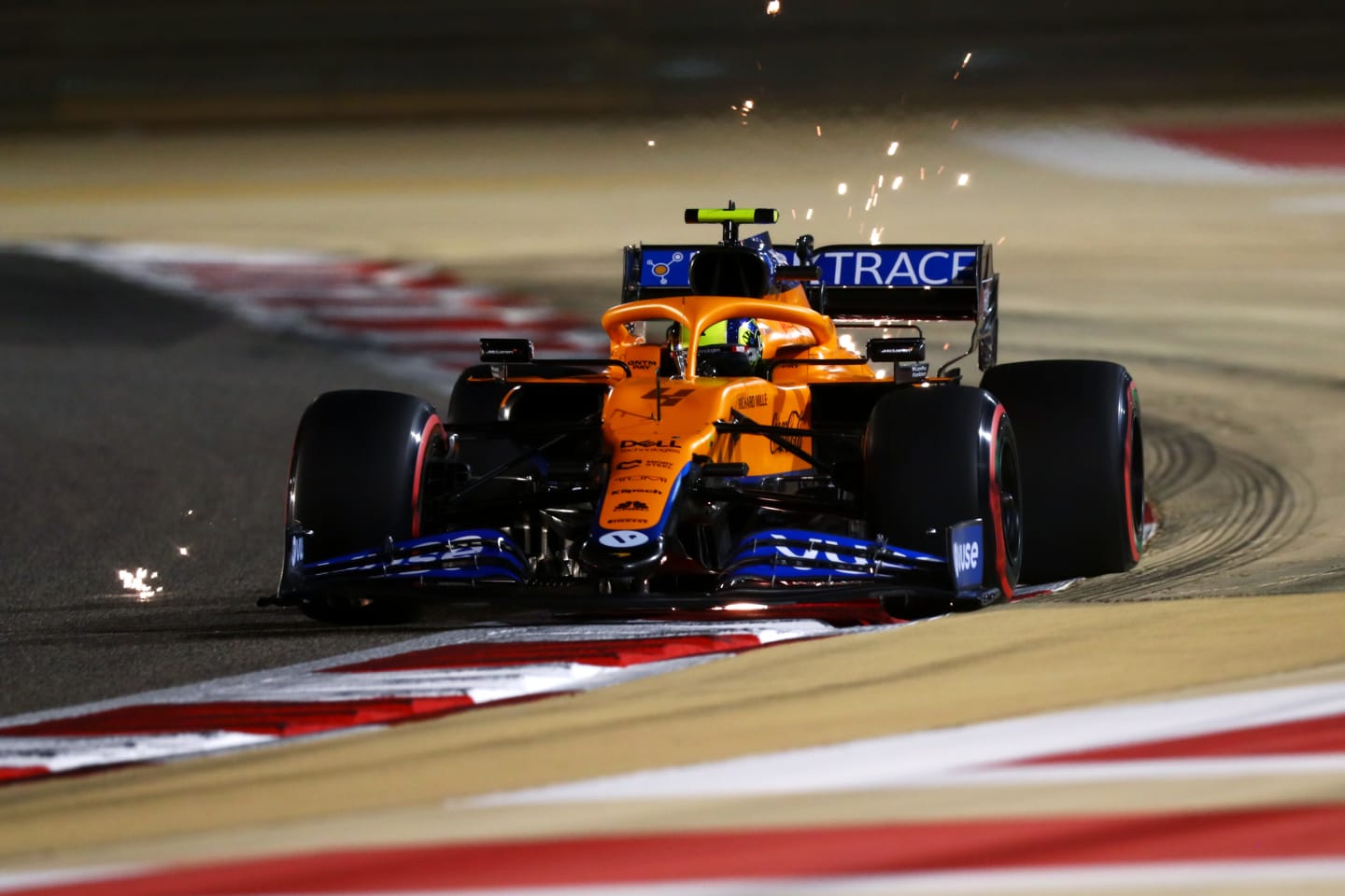 BAHRAIN, BAHRAIN - MARCH 27: Lando Norris of Great Britain driving the (4) McLaren F1 Team MCL35M