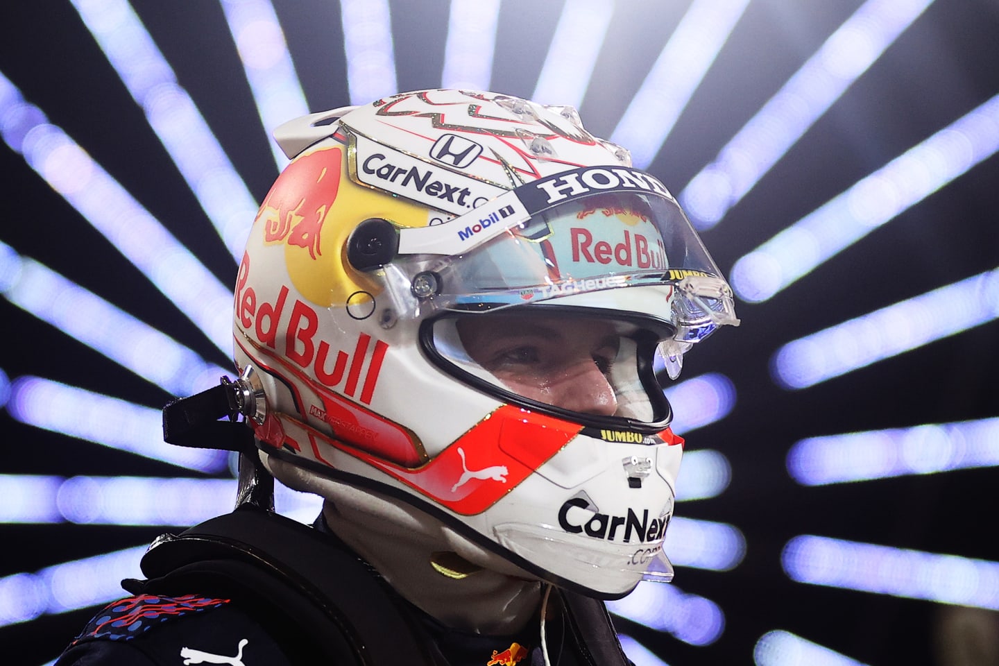 BAHRAIN, BAHRAIN - MARCH 27: Pole position qualifier Max Verstappen of Netherlands and Red Bull